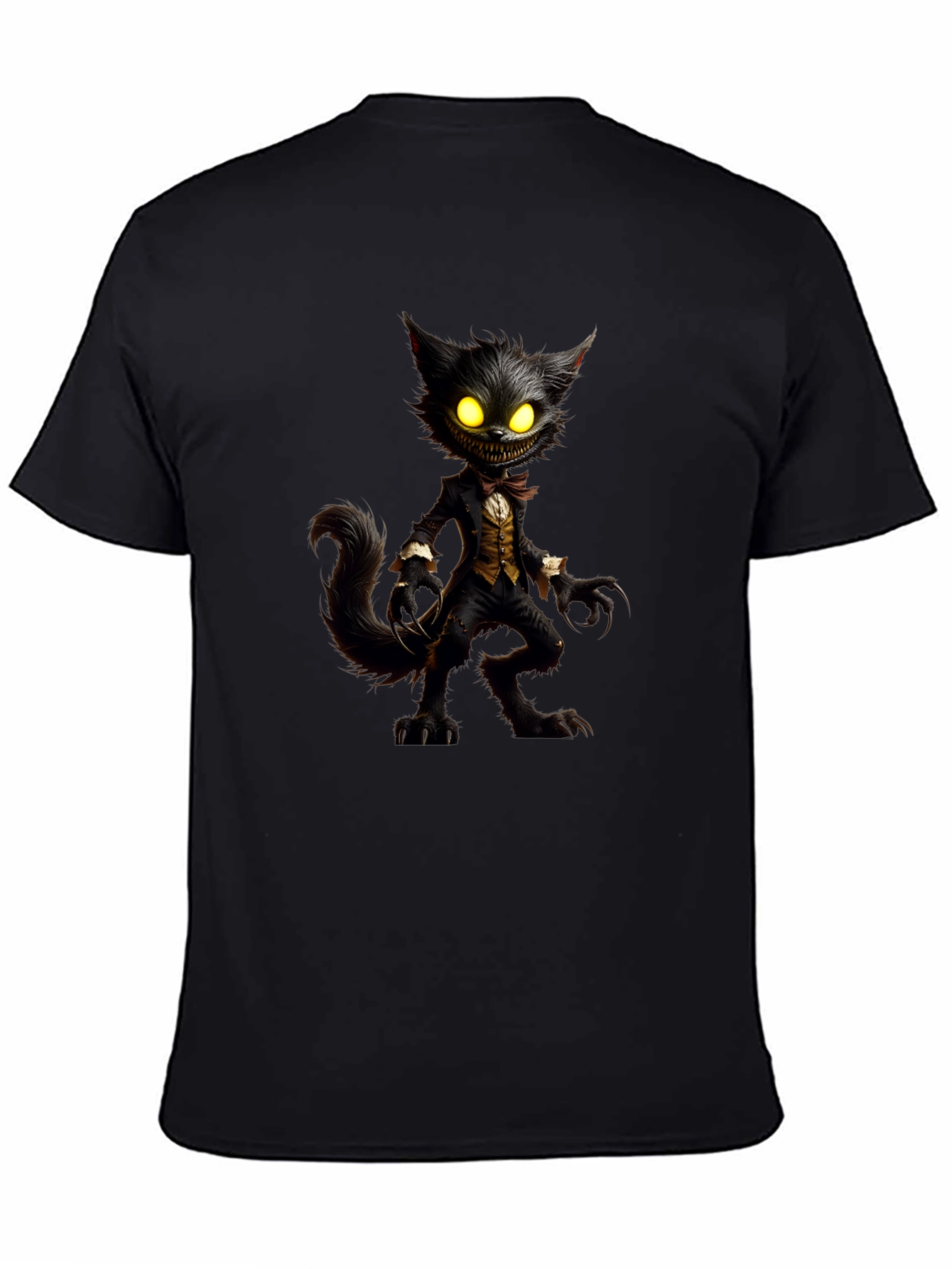 Black Creepy Cat T-Shirt - Unique Graphic Tee view 4