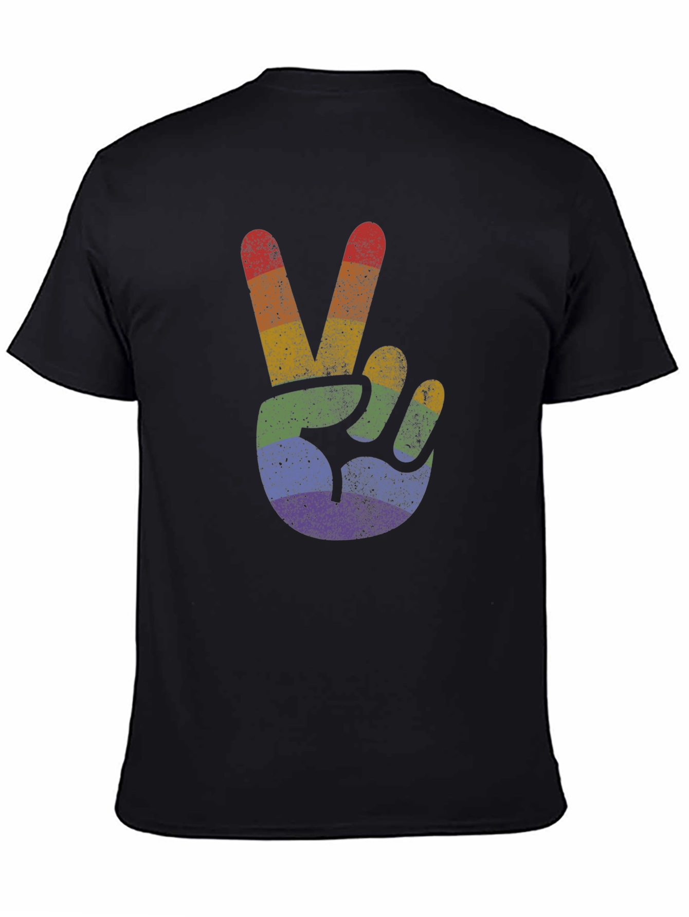 Black Retro Rainbow Peace Sign T-Shirt view 4