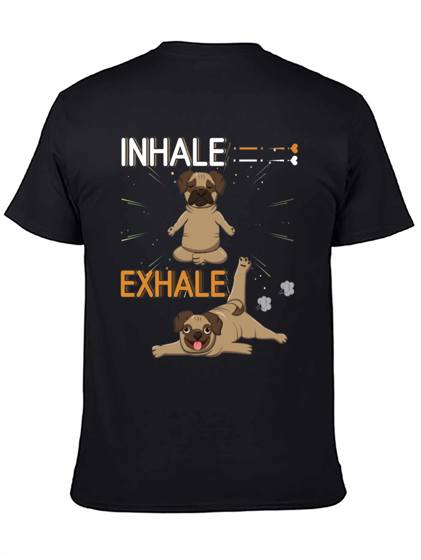 Black Yoga Pug T-Shirt: Inhale Exhale Funny Dog Tee view 4
