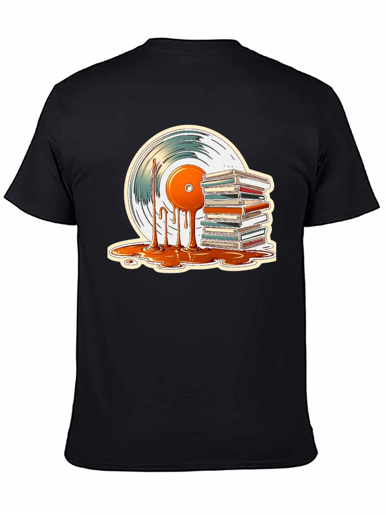 Black Retro Vinyl & Cassette Tape Graphic T-Shirt - Music Lover Tee view 4