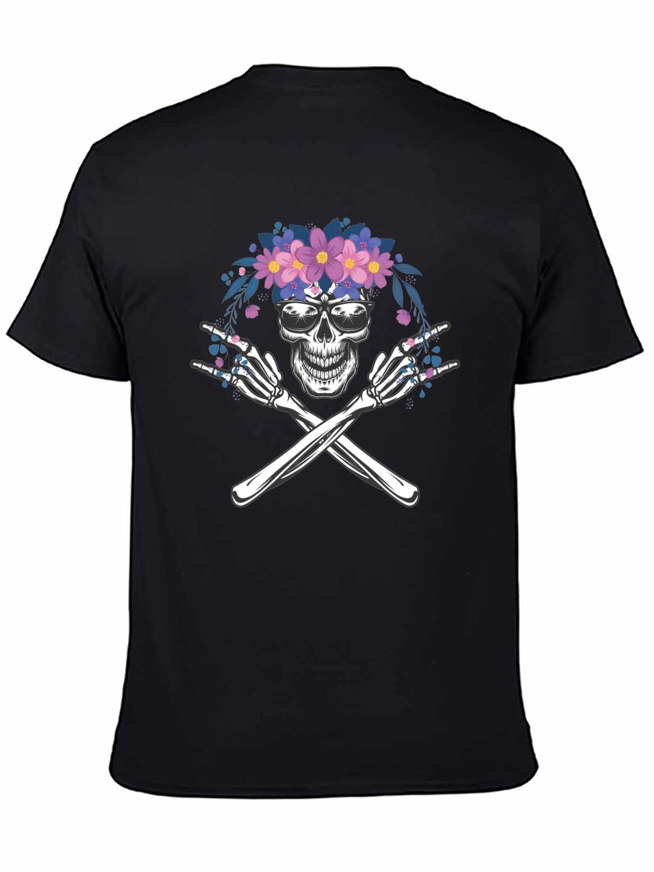 Black Skull & Crossbones Floral T-Shirt view 4