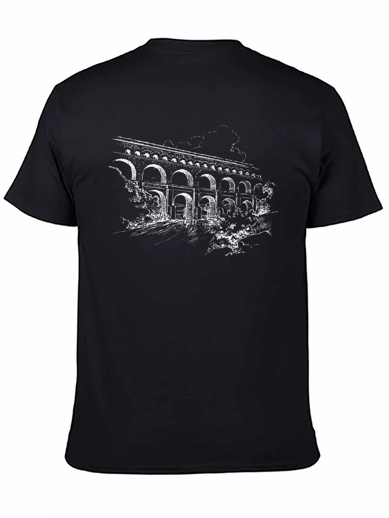 Black Aqueduct Sketch T-Shirt - Black Graphic Tee view 4