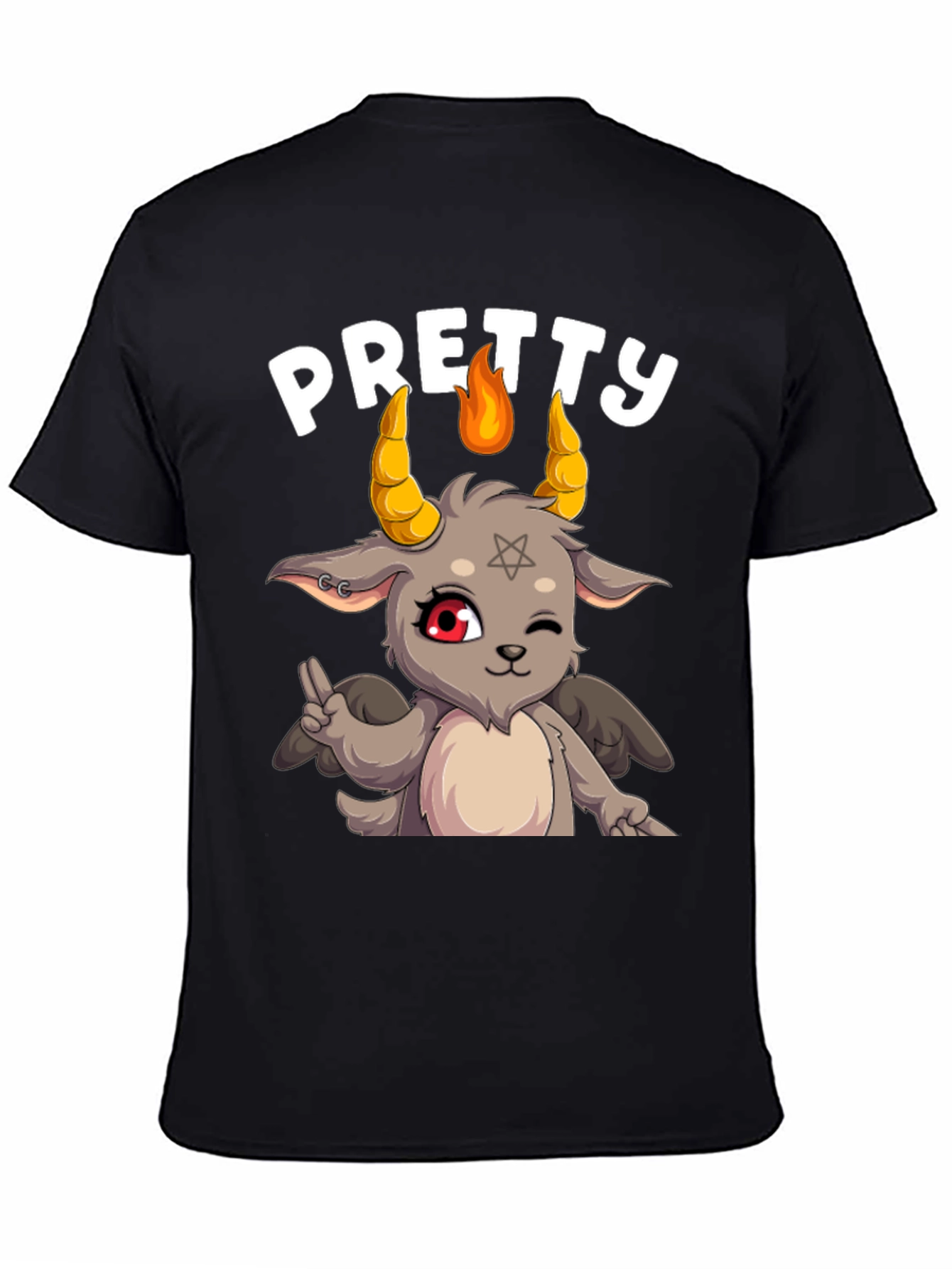 Black Pretty Baphomet Graphic Tee - Cute Satanic Goat T-Shirt view 4