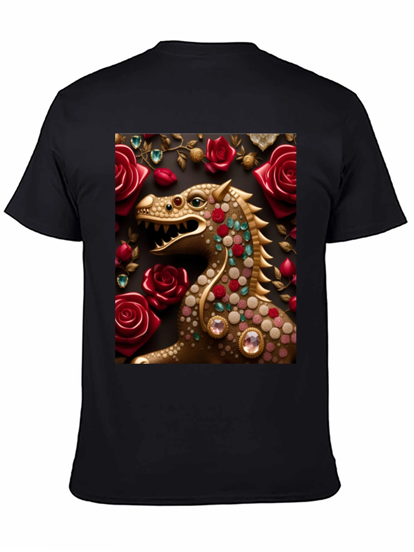 Black Dragon and Roses Graphic T-Shirt view 4