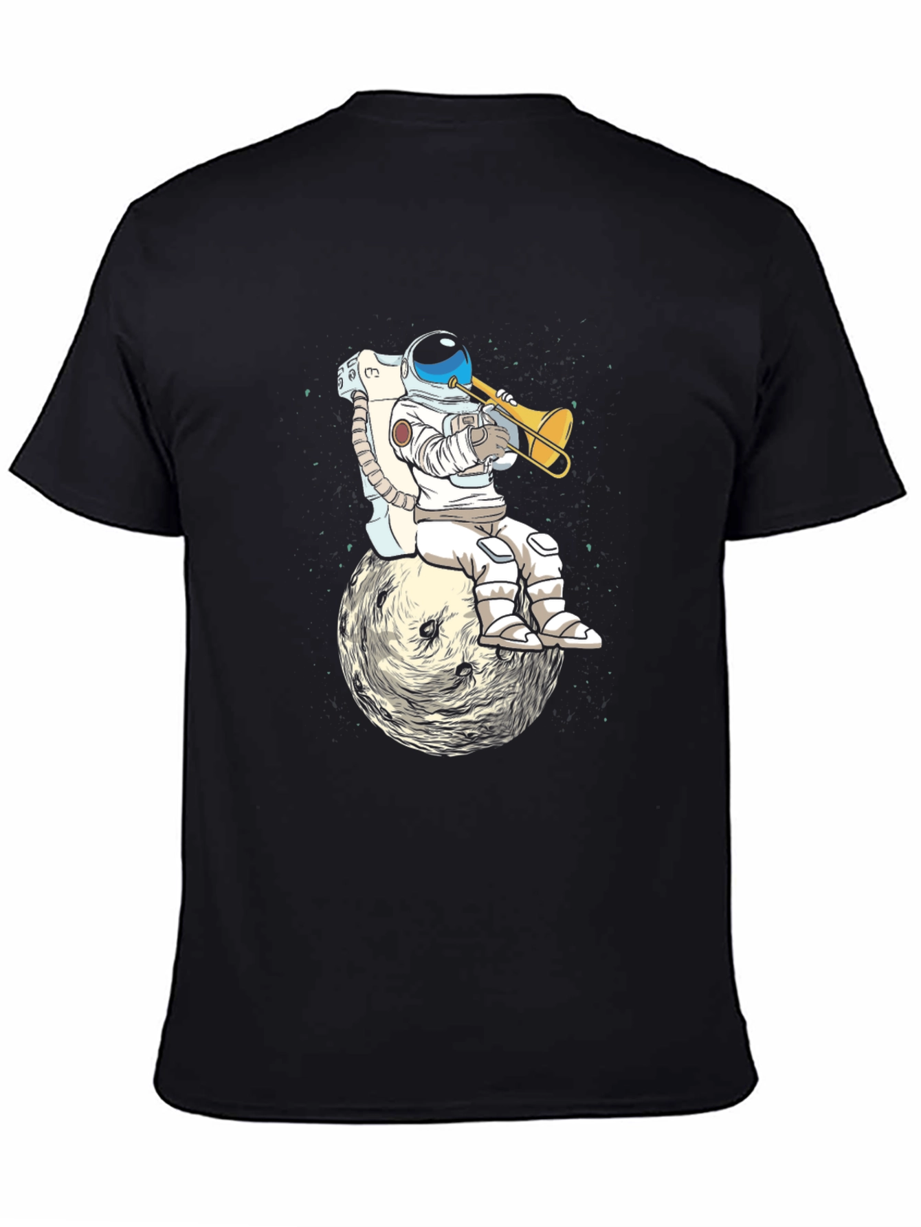 Black Astronaut Trumpet Player Unisex T-Shirt view 4