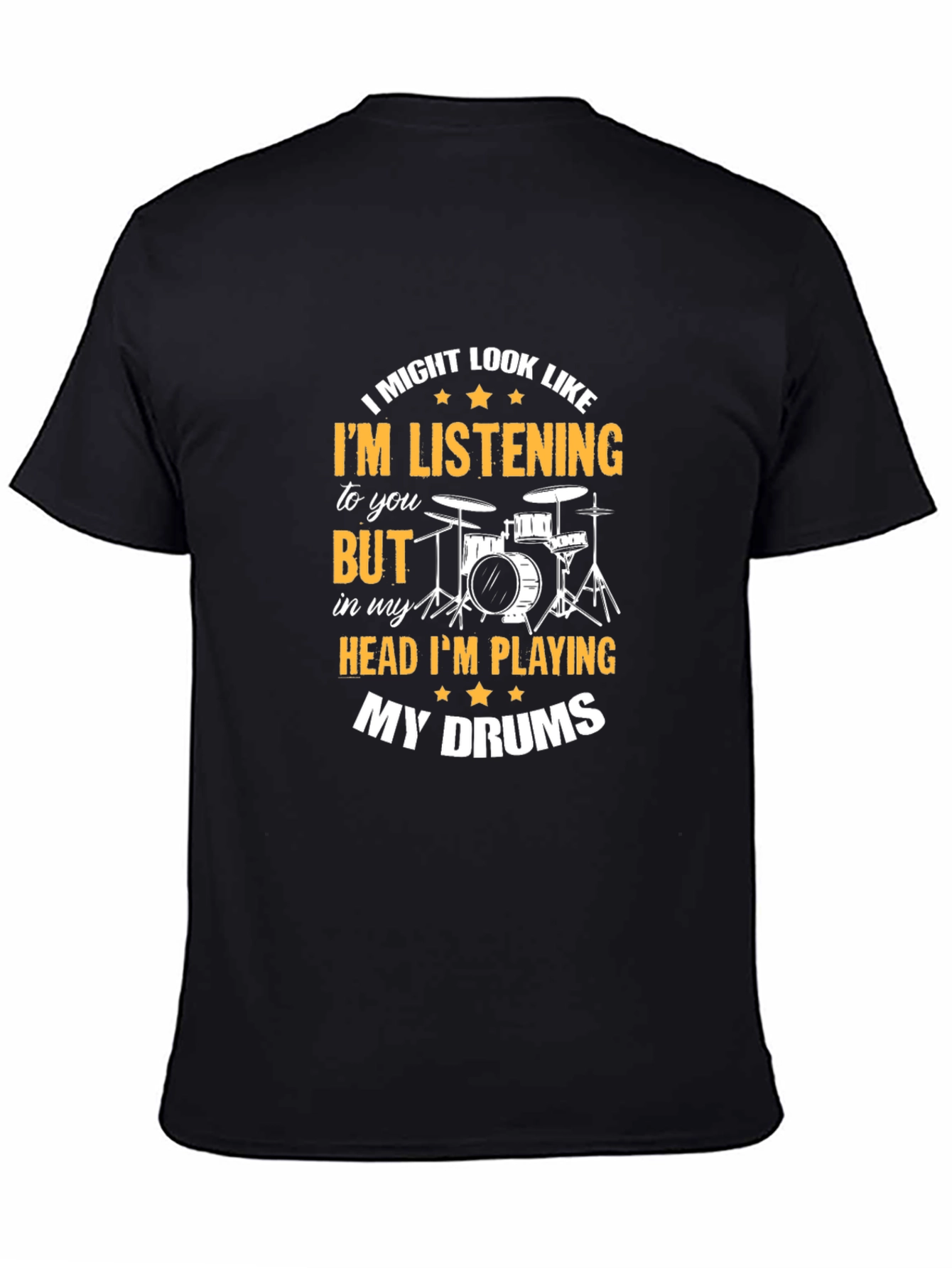 Black Drummer T-Shirt: I'm Playing My Drums In My Head Tee view 4
