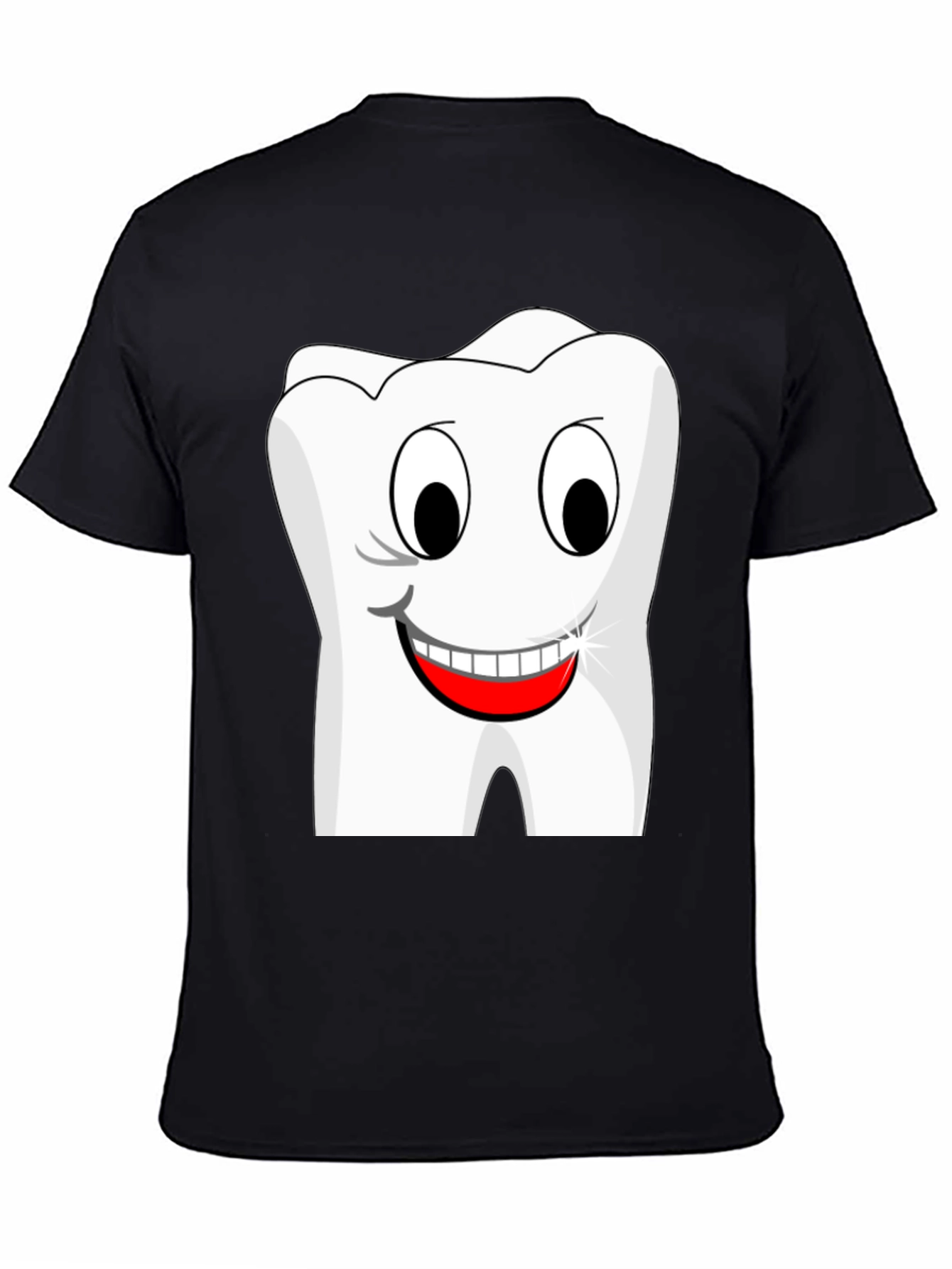 Black Funny Cartoon Tooth Graphic T-Shirt - Black Cotton Tee view 4