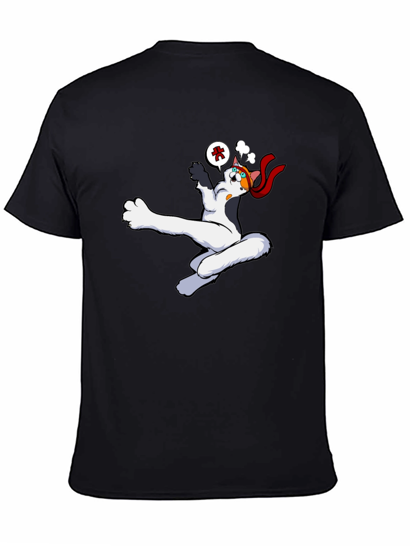 Black Funny Cartoon Cat Black T-Shirt view 4