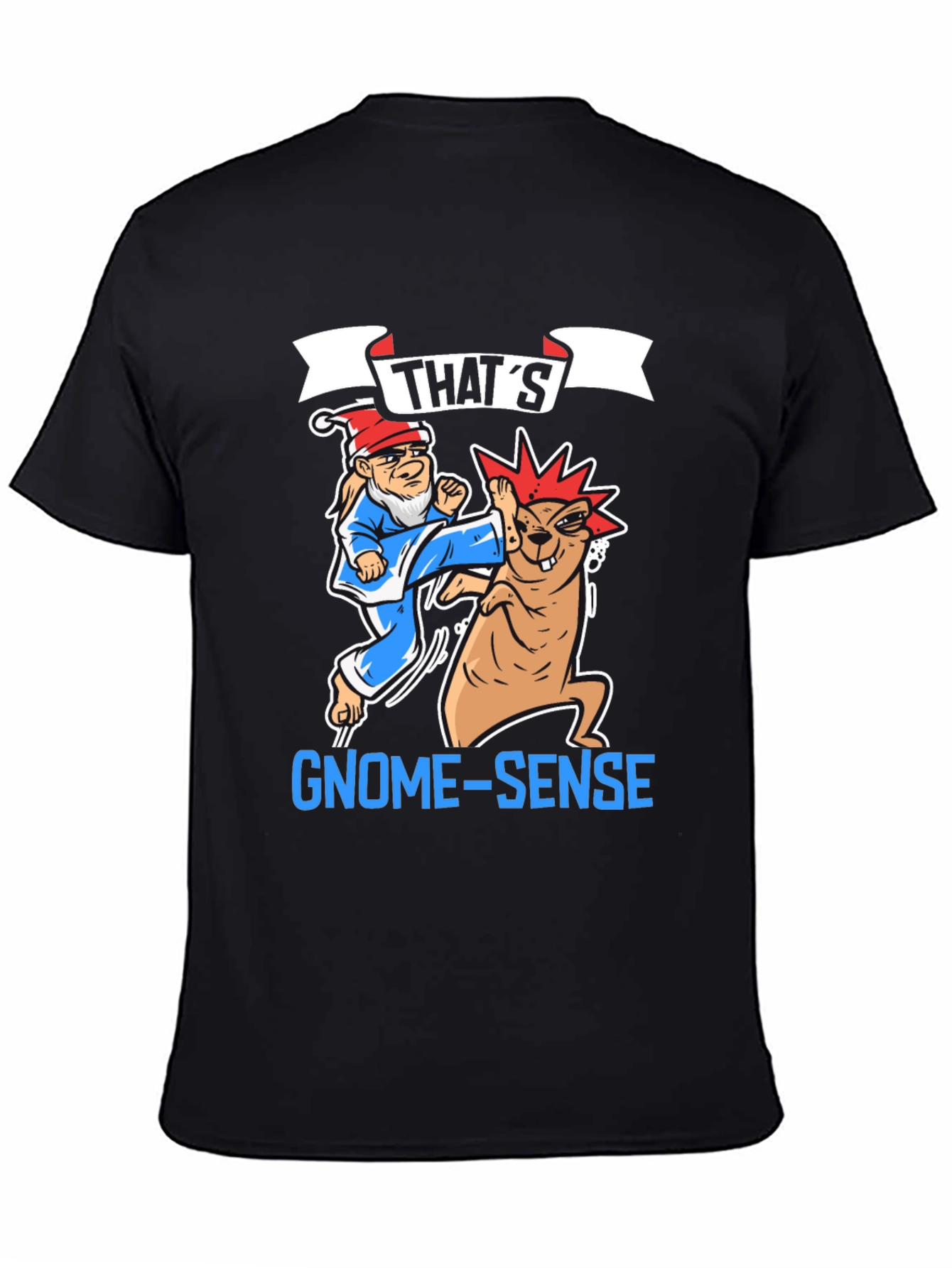Black Funny Gnome-Sense T-Shirt view 4
