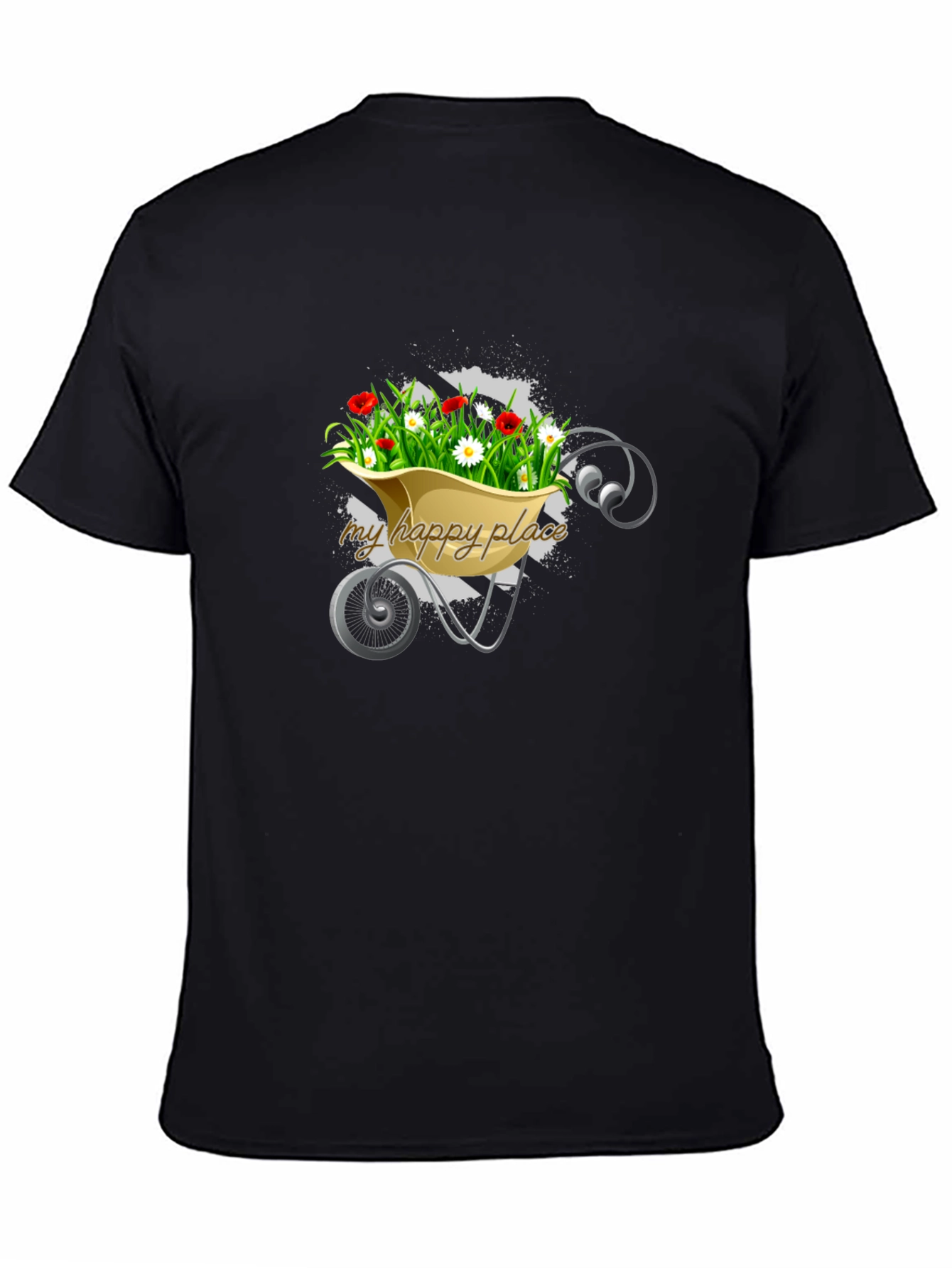 Black My Happy Place Floral Wheelbarrow Graphic Tee view 4