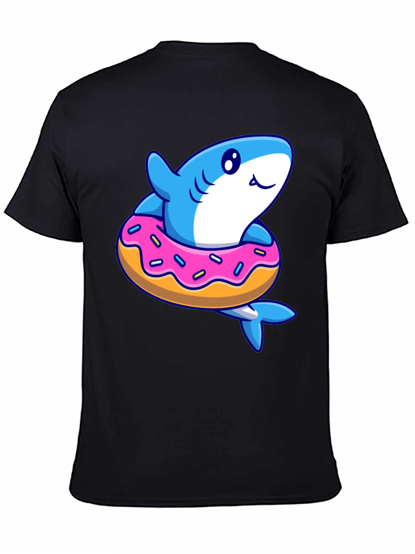 Black Shark Donut T-Shirt - Fun Cartoon Graphic Tee view 4