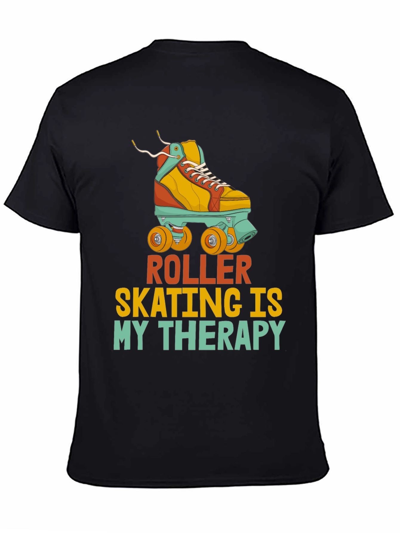 Black Roller Skating Therapy T-Shirt view 4