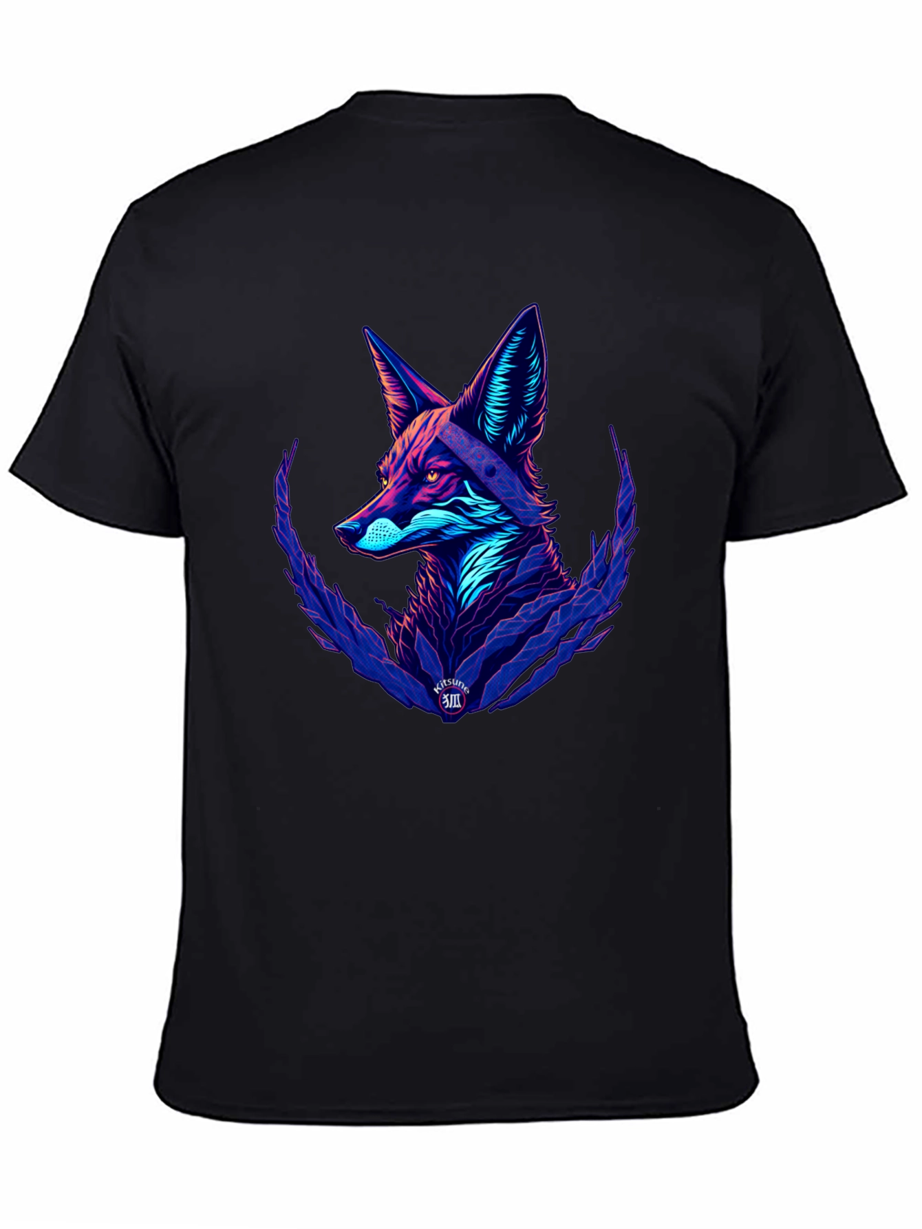 Black Neon Fox Graphic Black T-Shirt view 4