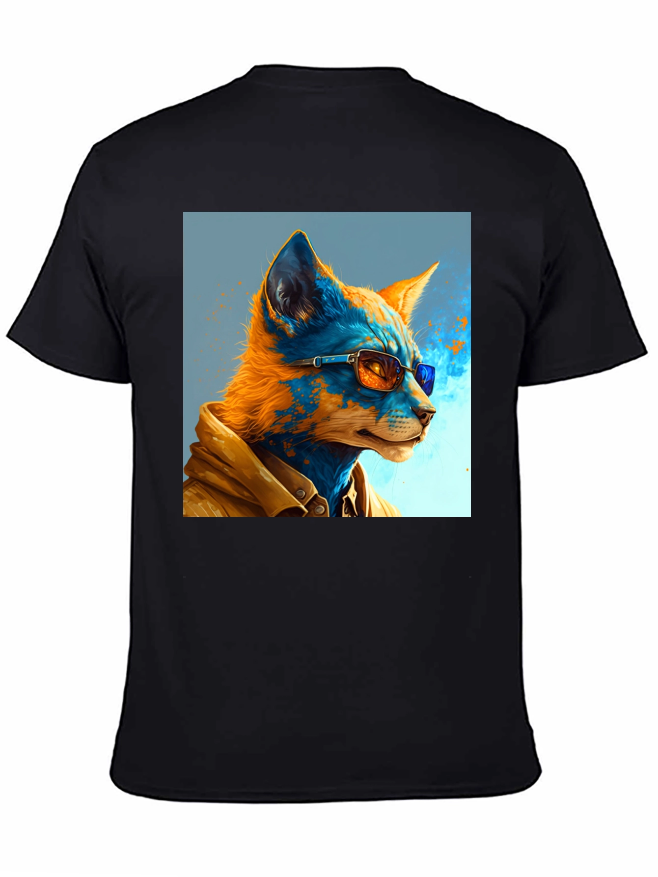 Black Stylish Fox Art Graphic Tee - Unisex Black T-Shirt view 4