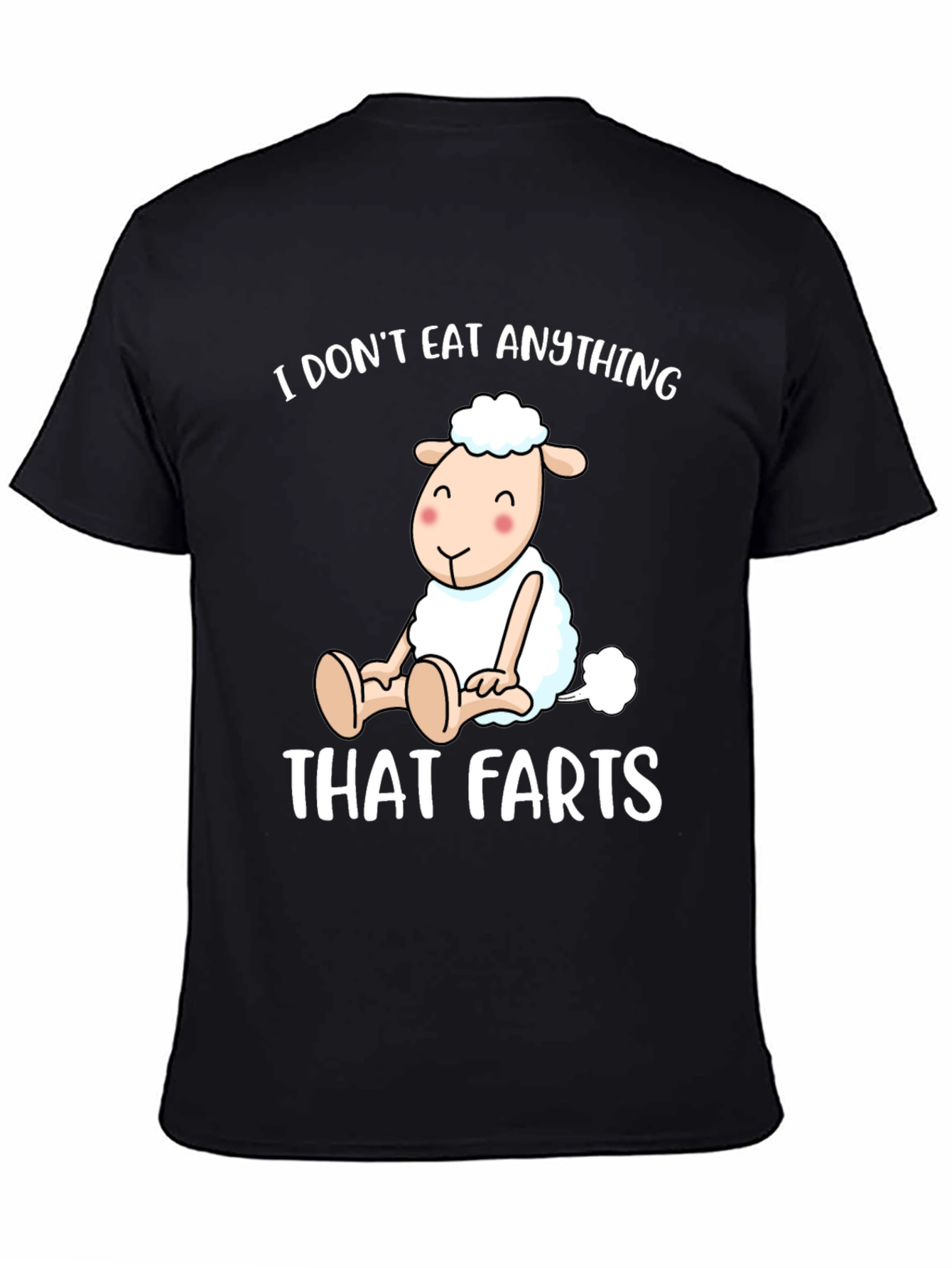 Black Vegan Sheep T-Shirt - I Don't Eat Anything That Farts view 4