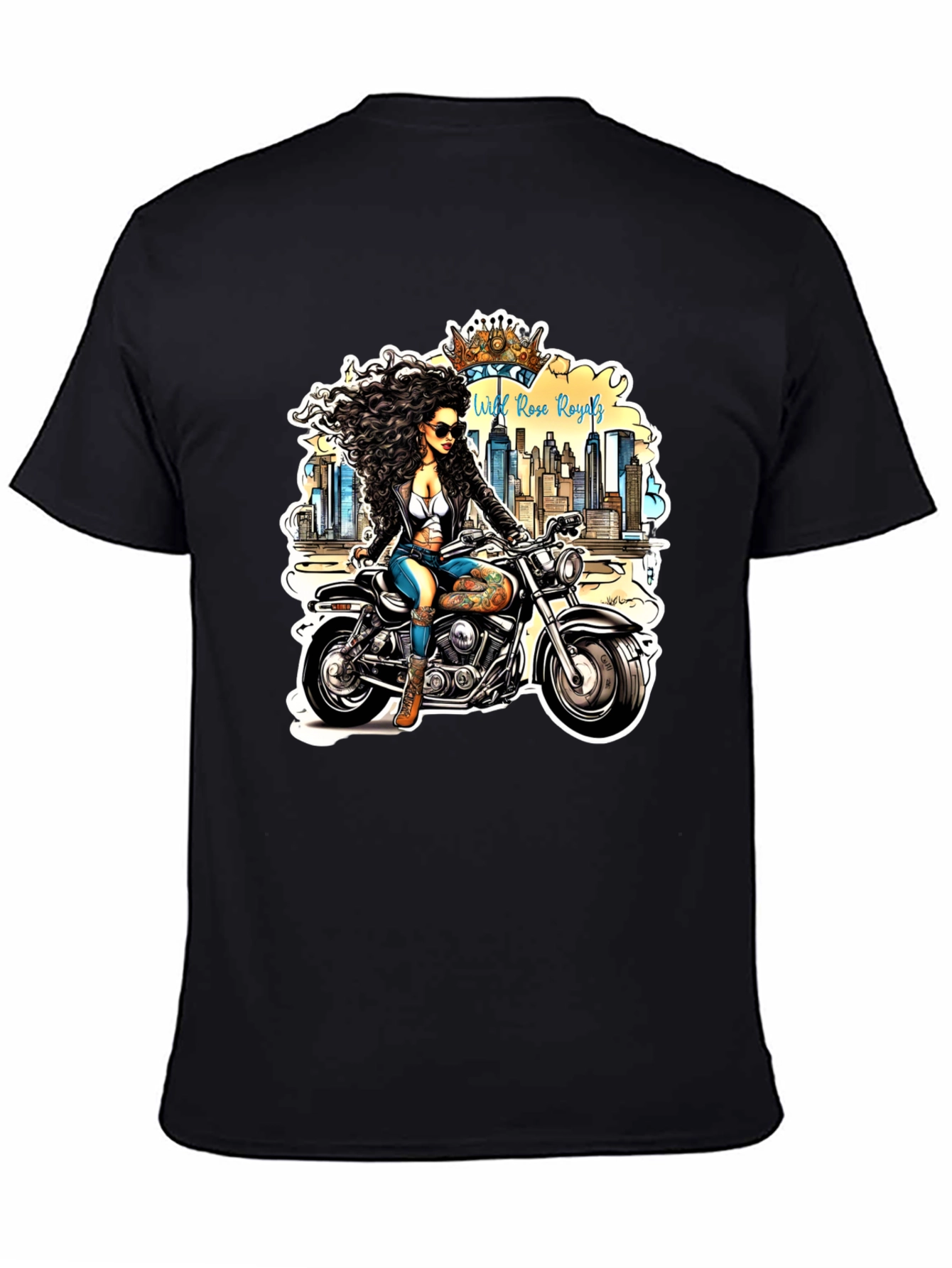 Black Wild Rose Royals Biker T-Shirt view 4