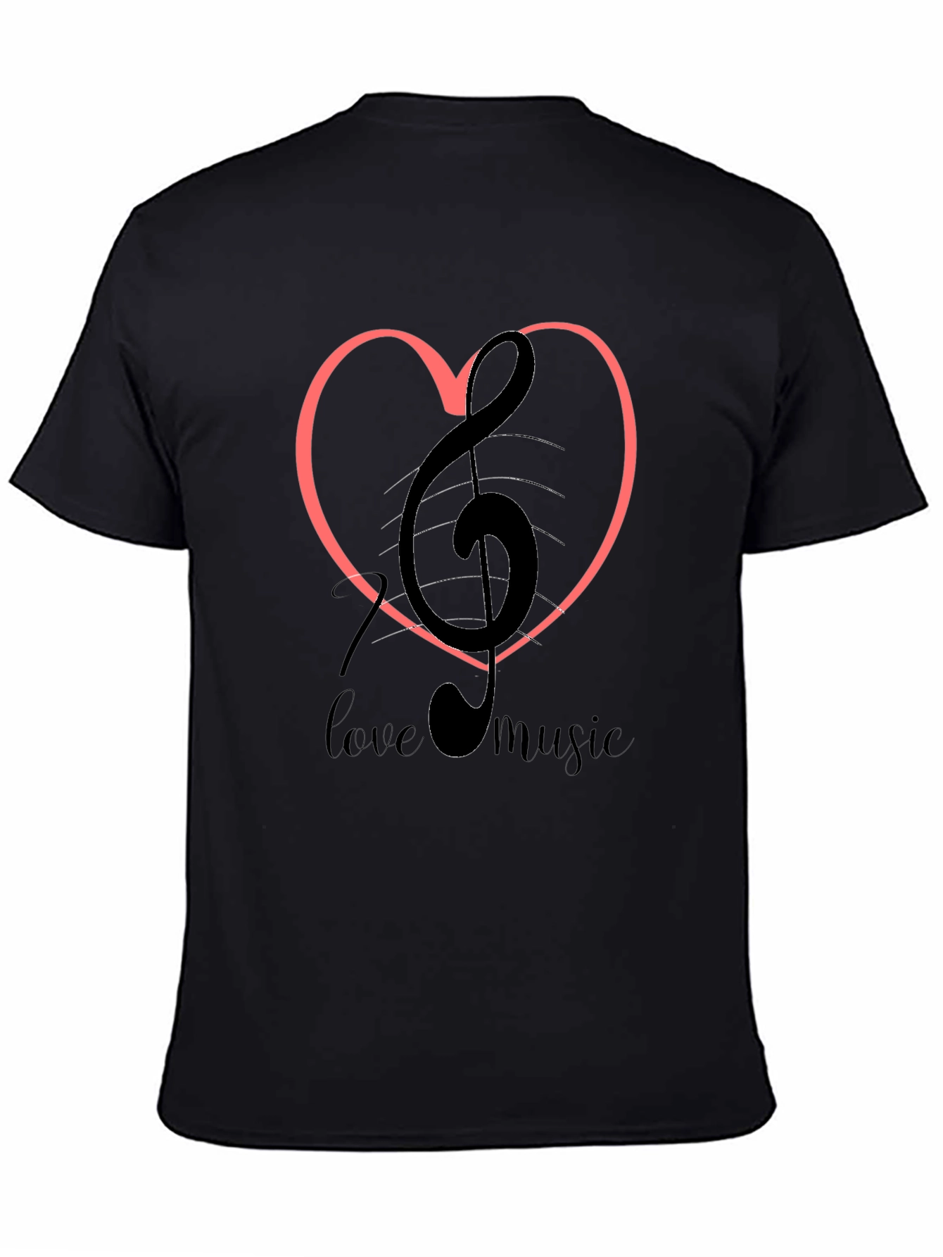 Black I Love Music Heart Graphic T-Shirt view 4