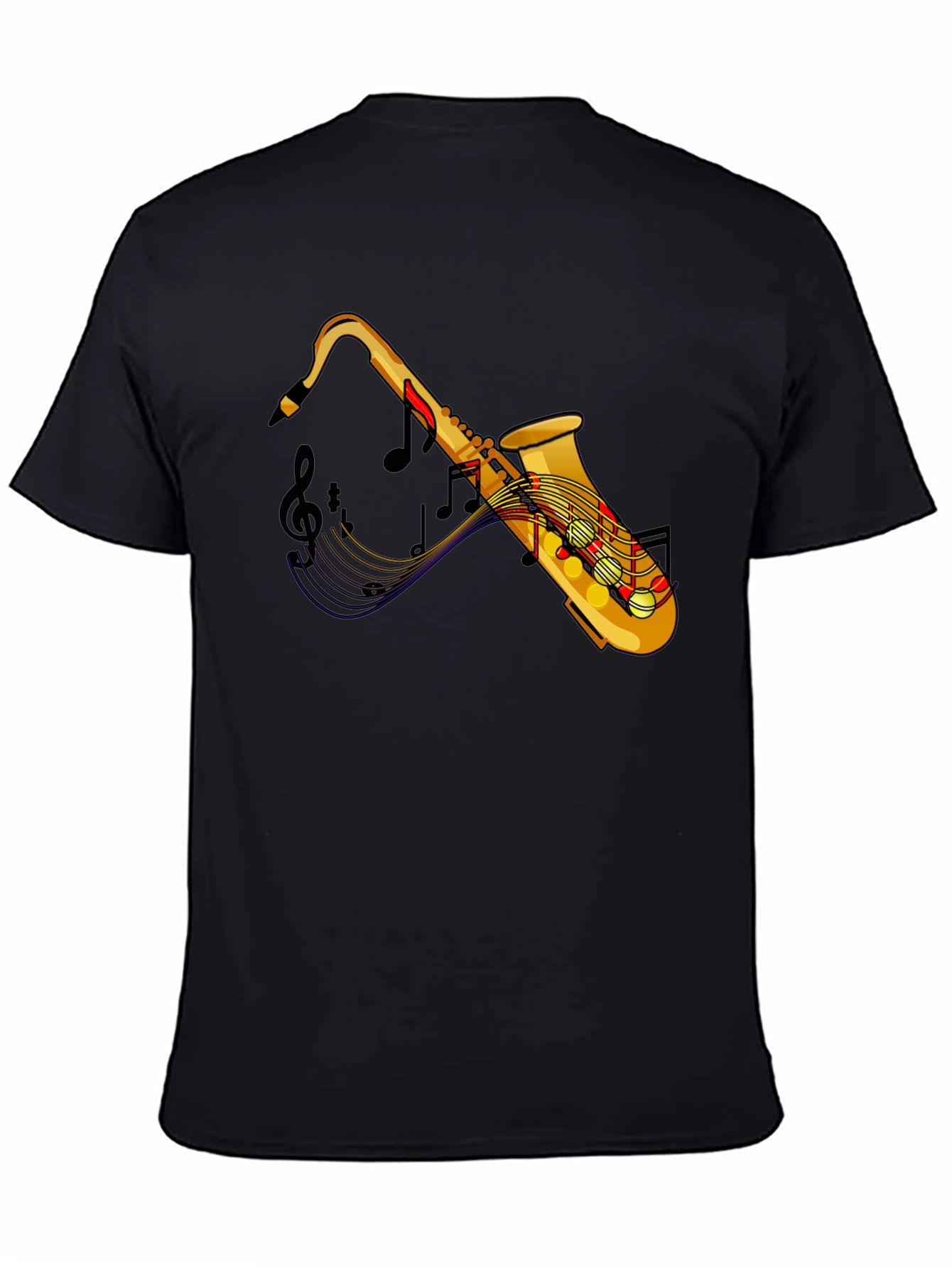 Black Saxophone Music Notes Graphic Black Tee Shirt view 4