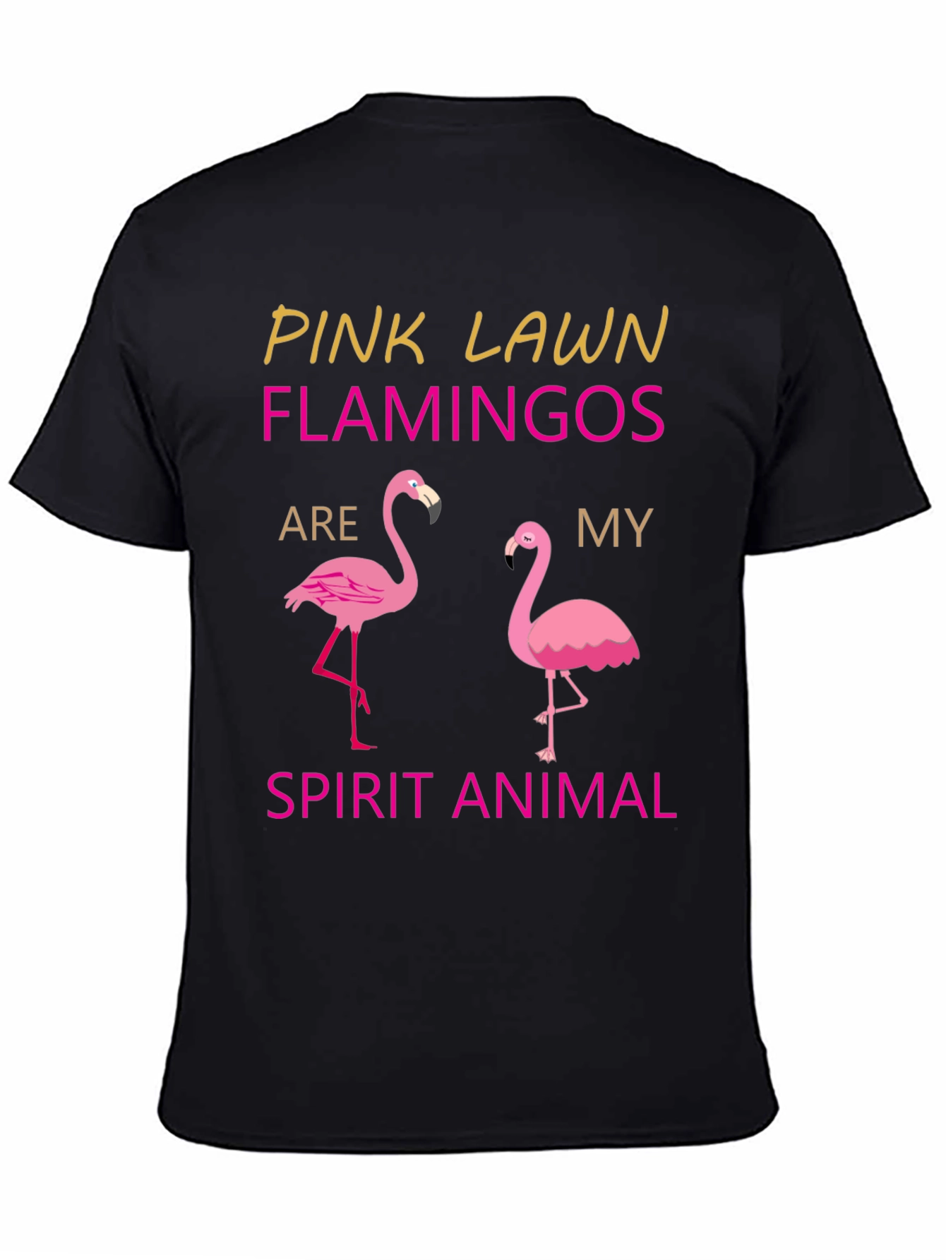 Black Pink Lawn Flamingos Spirit Animal T-Shirt view 4