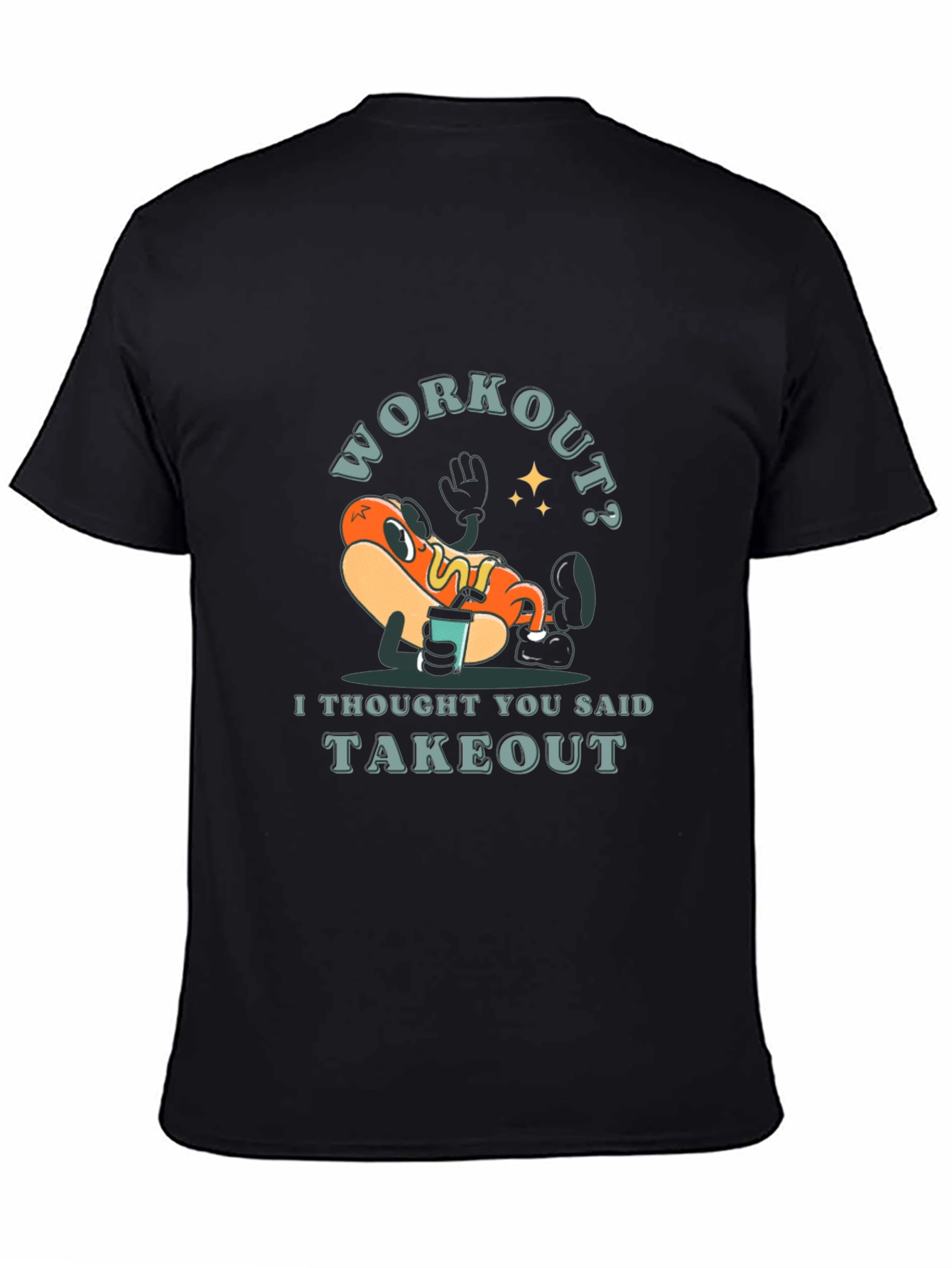 Black Workout? Takeout Hotdog Graphic T-Shirt view 4