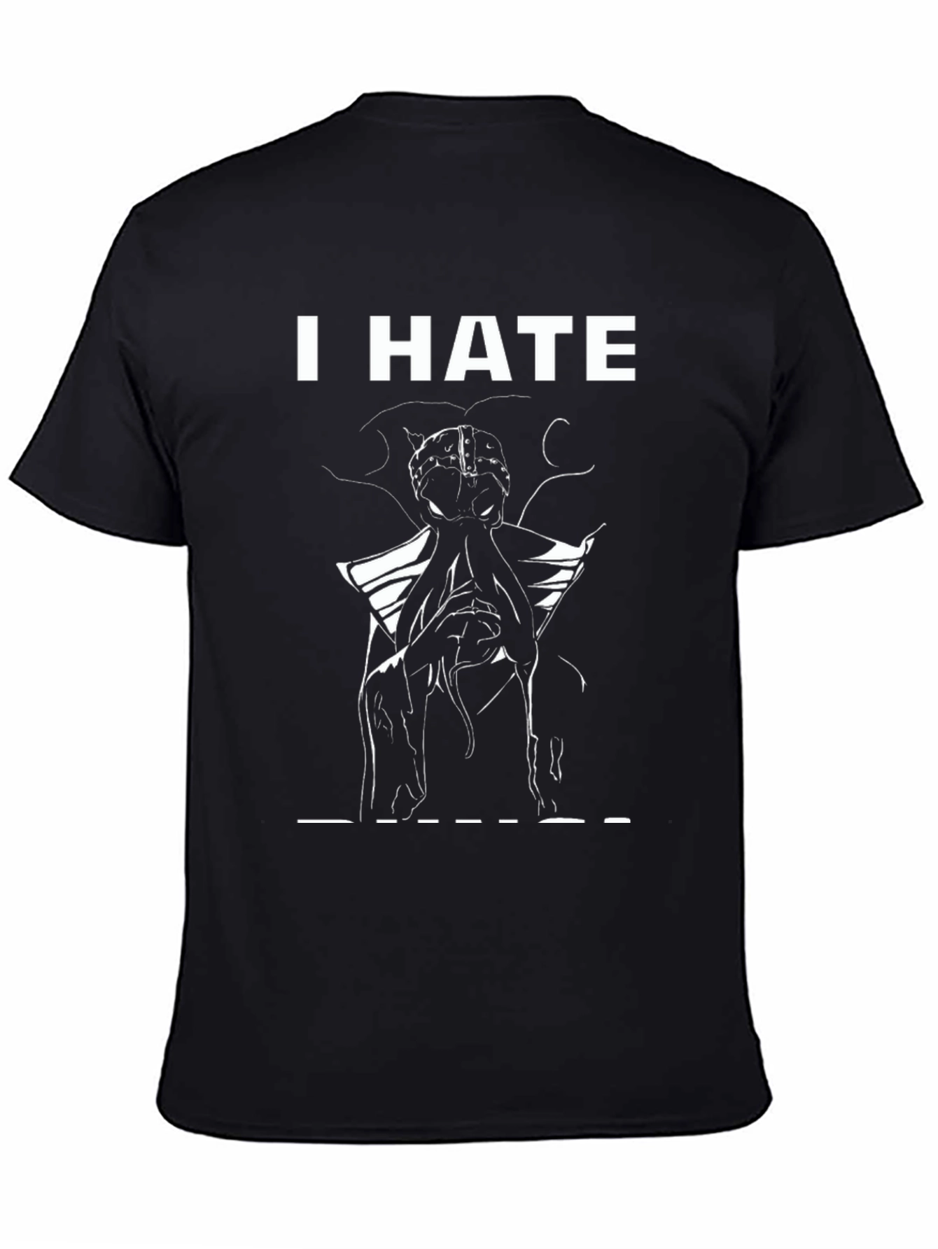 Black I HATE Brain Octopus Tee - Black Graphic T-Shirt view 4