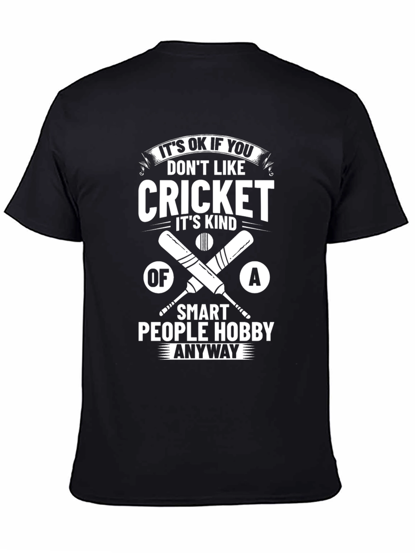 Black Funny Cricket Lover T-Shirt - Smart People Hobby Tee view 4