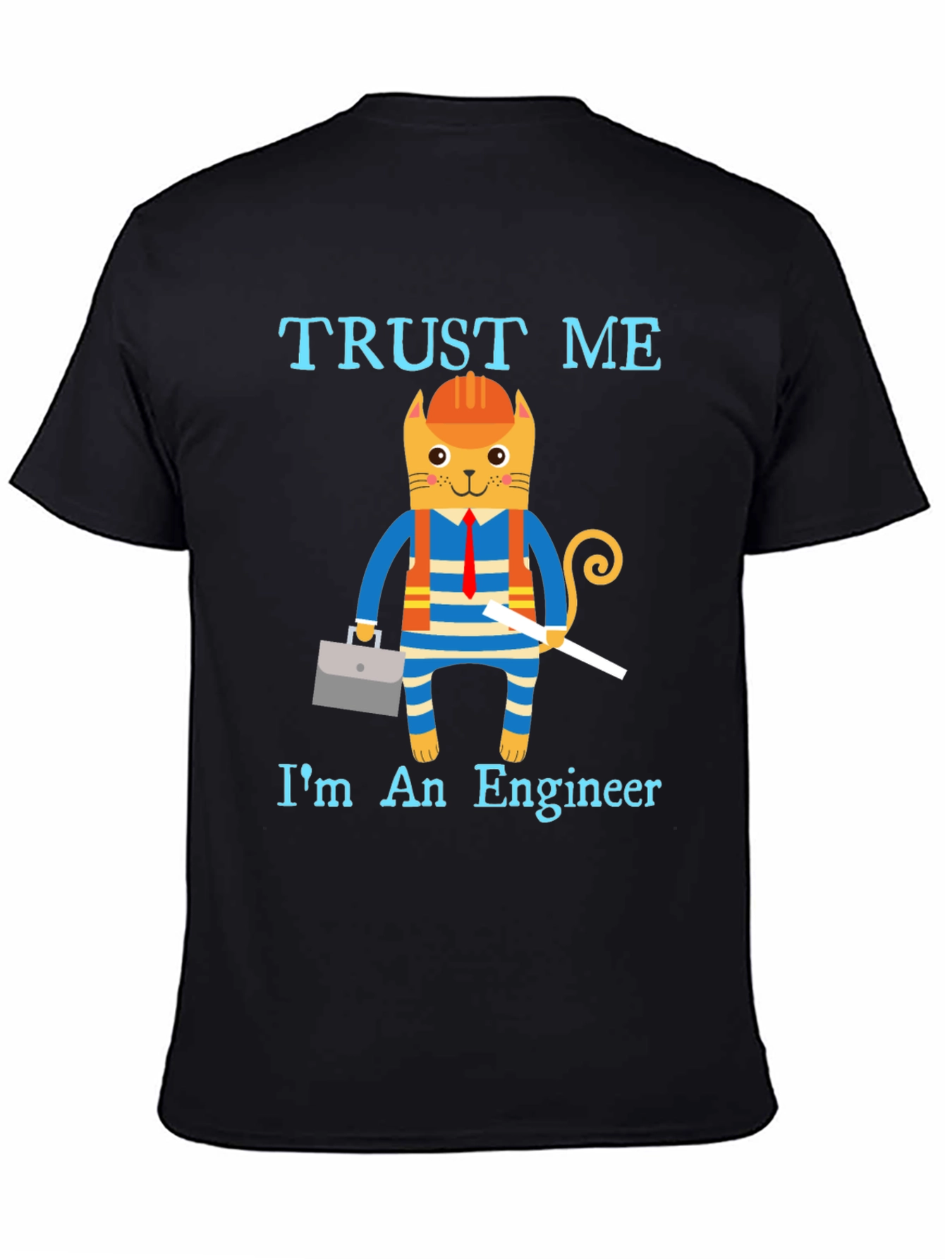 Black Trust Me I'm an Engineer Funny Cat T-Shirt view 4