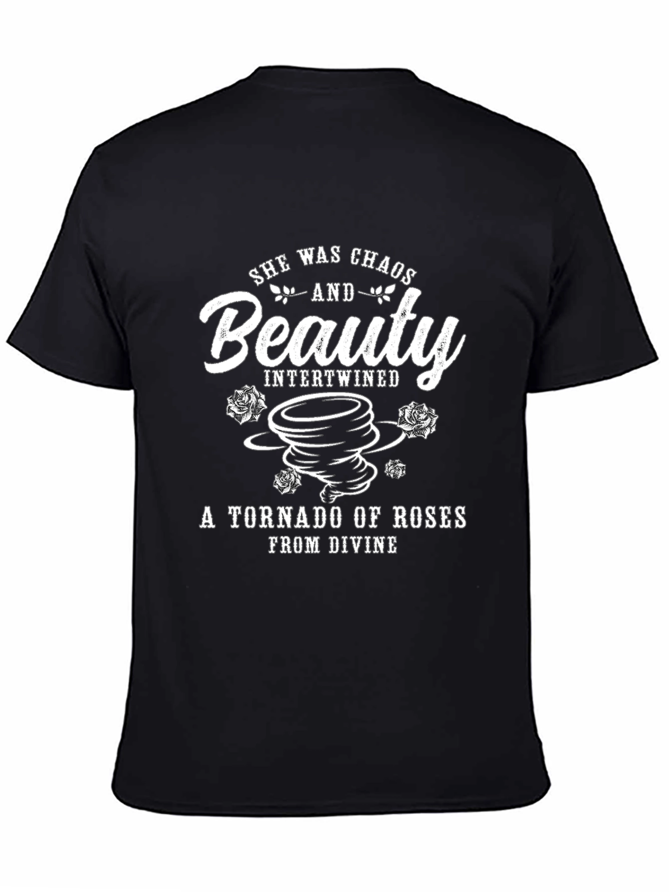 Black Chaos and Beauty Graphic Tee - Tornado of Roses Design view 4