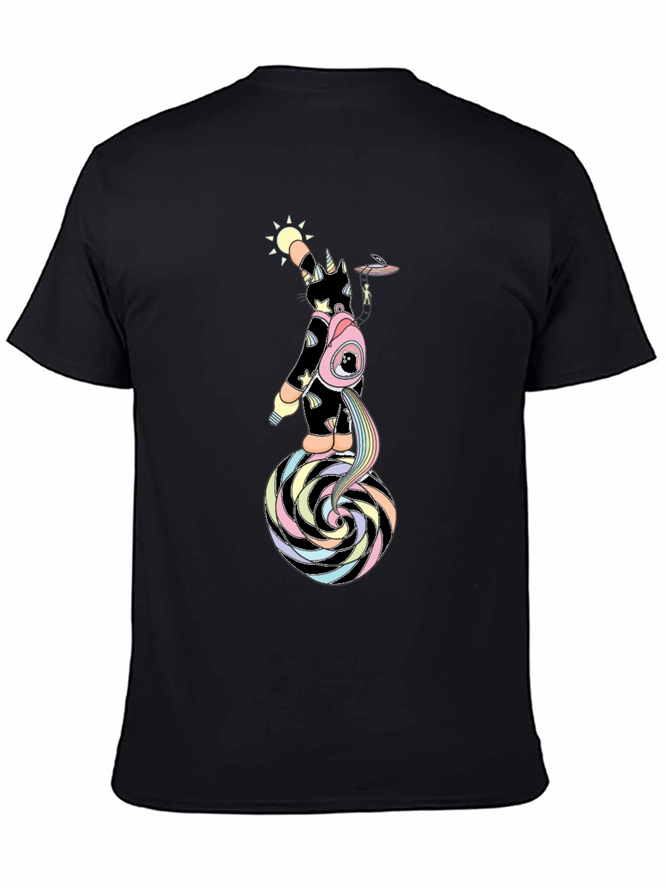 Black Unicorn UFO Rainbow Swirl Graphic Tee - Men's Black T-Shirt view 4
