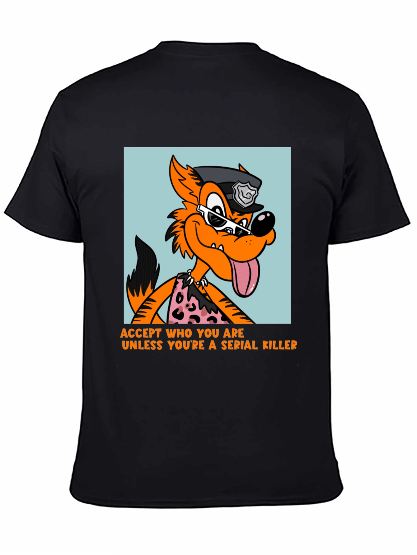 Black Sarcastic Cartoon Wolf Graphic Tee view 4