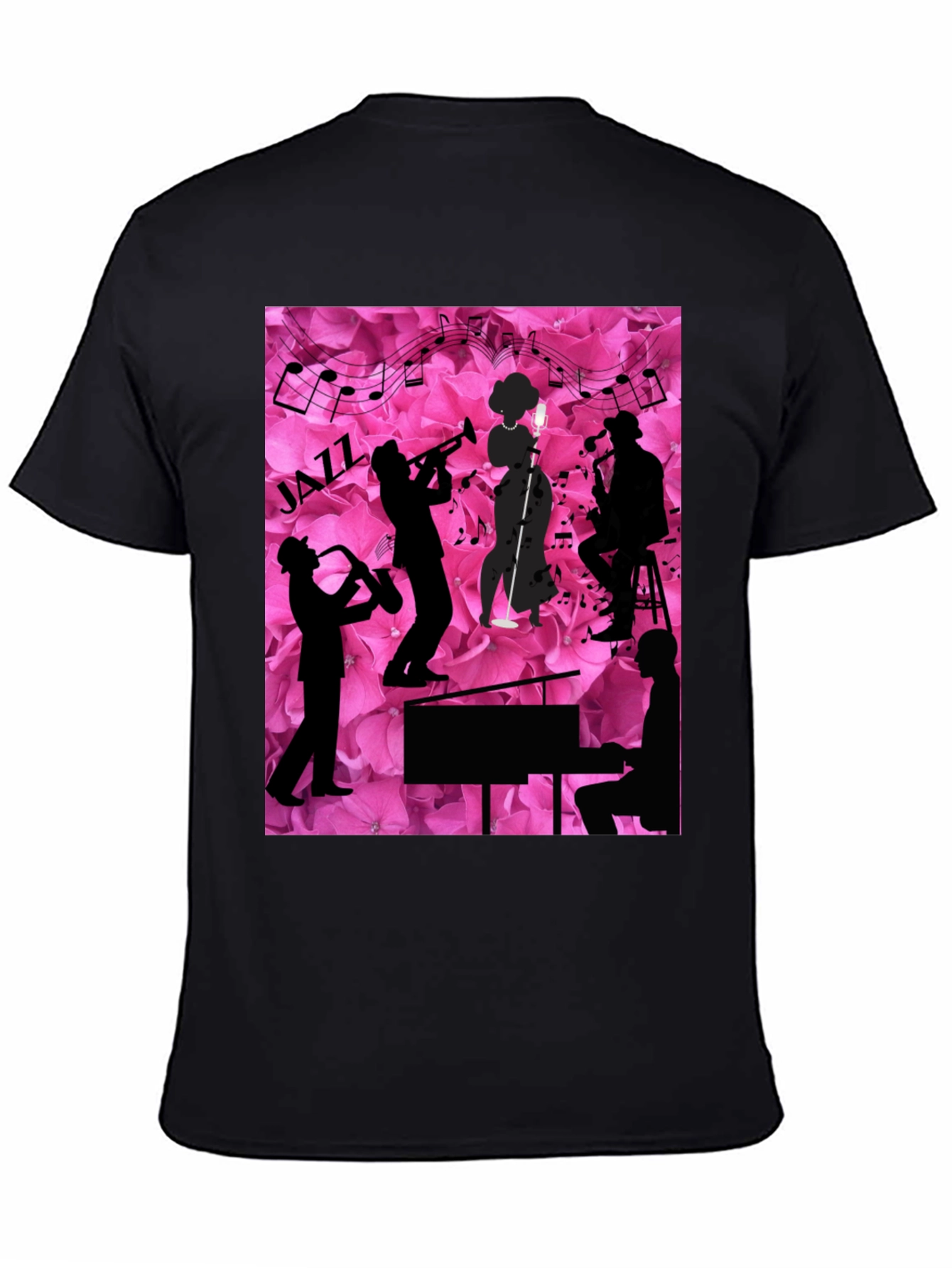 Black Jazzy Floral T-Shirt - Music Lover's Tee view 4