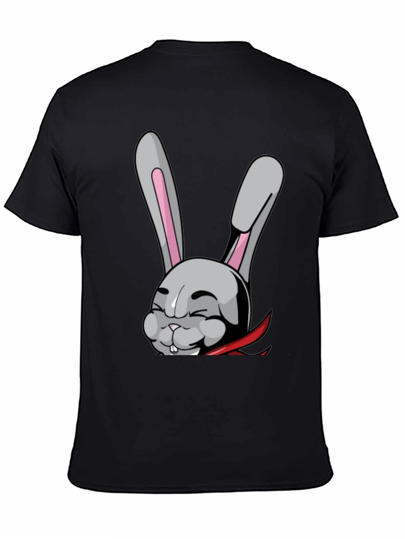 Black Black T-Shirt with Funny Cartoon Rabbit Design view 4