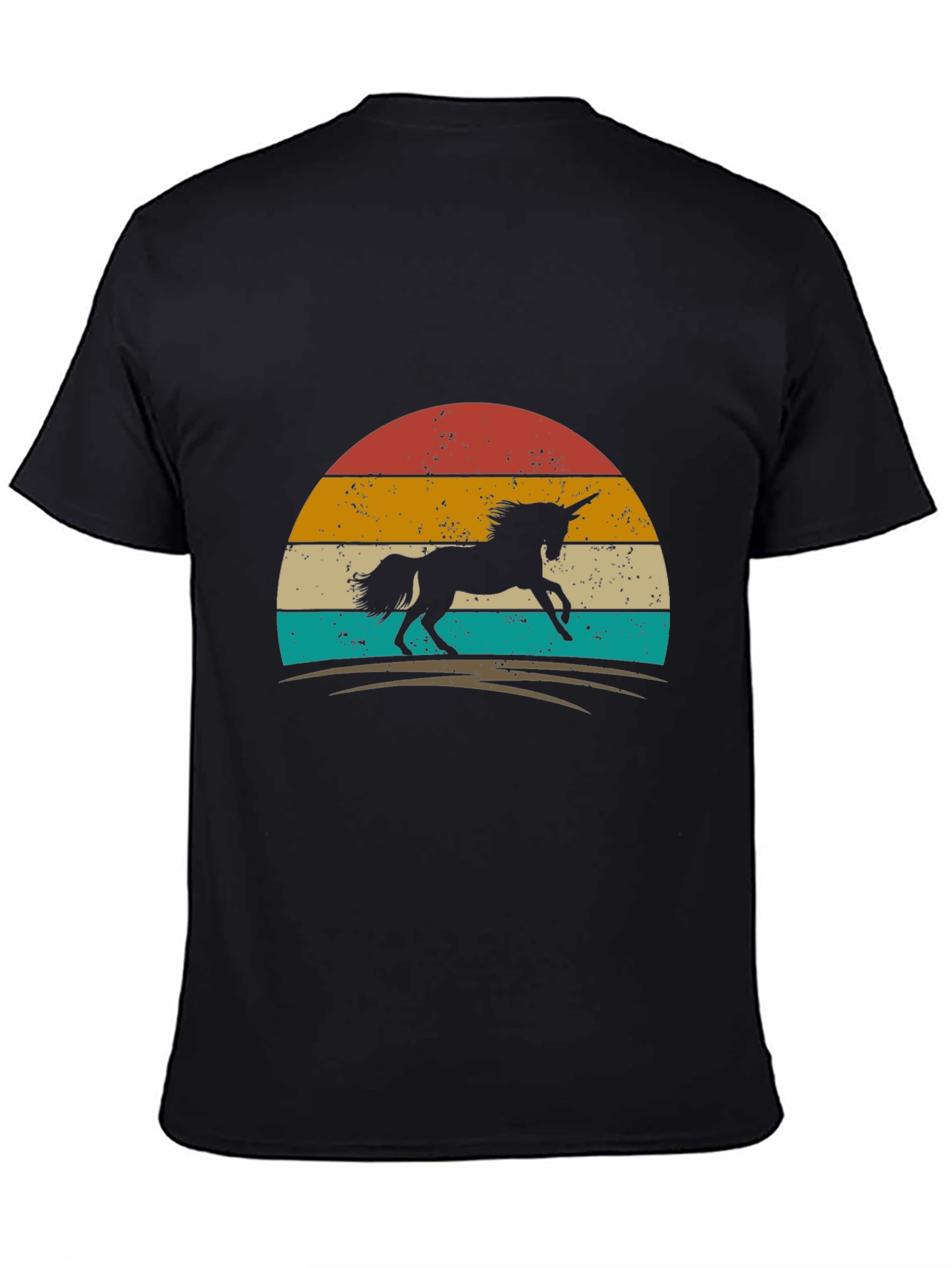 Black Retro Unicorn Graphic Tee - Black Cotton T-Shirt view 4