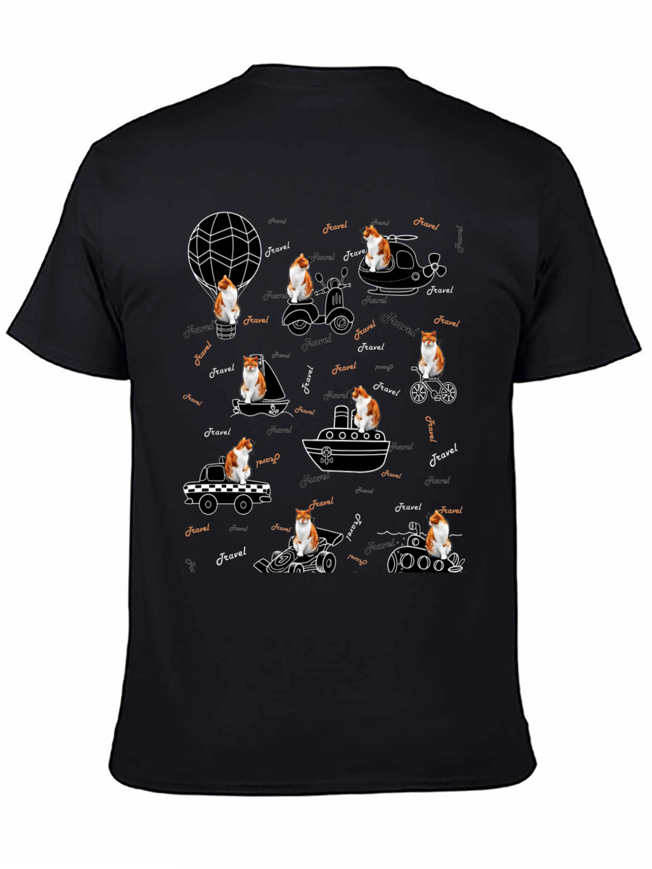 Black Travel Cat Graphic T-Shirt view 4