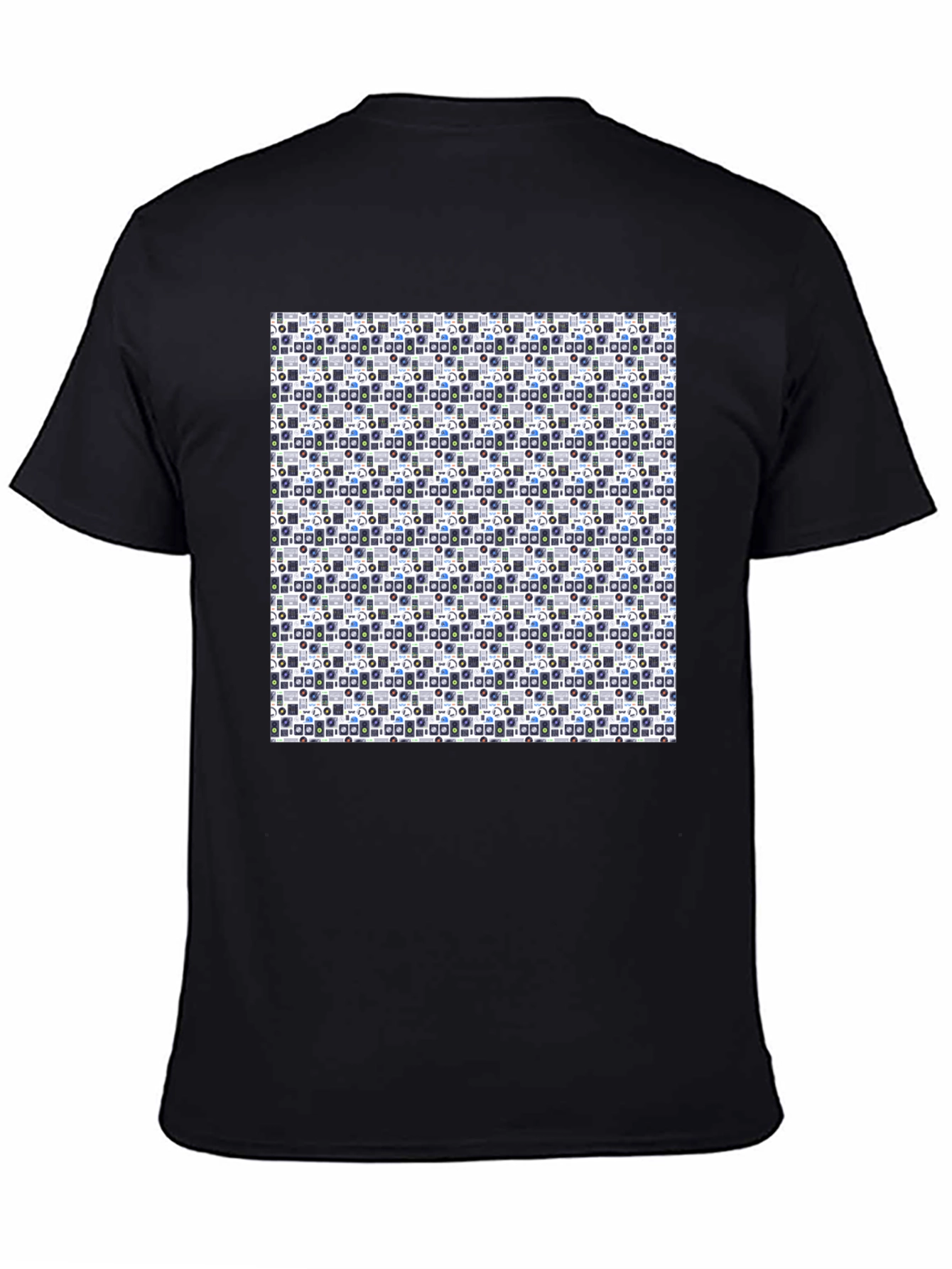 Black Retro Geometric Pattern Black T-Shirt view 4