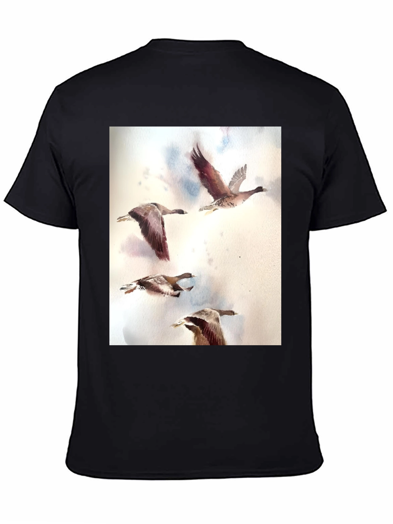 Black Watercolor Ducks Black T-Shirt view 4