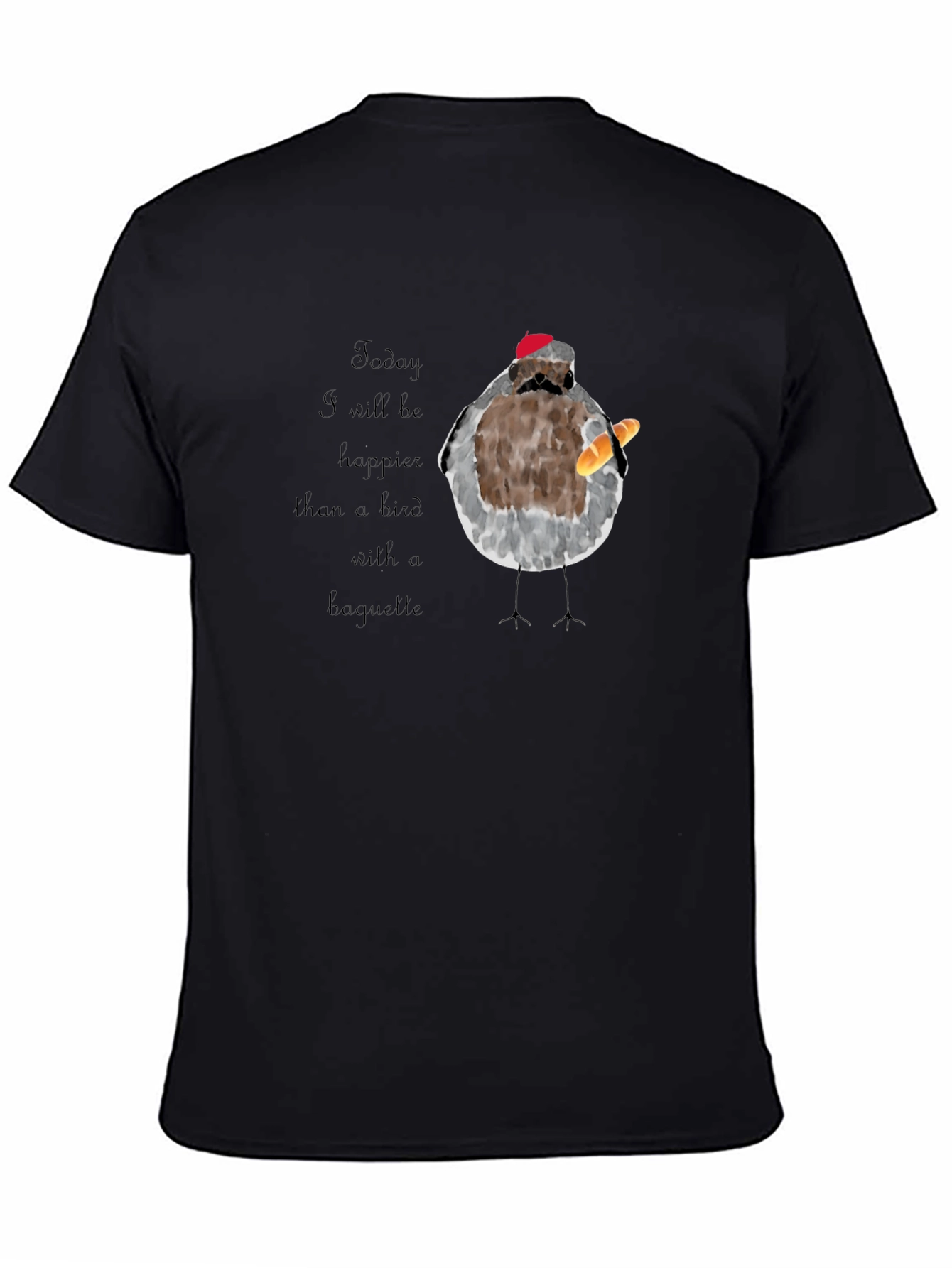 Black Bird with Baguette Graphic T-Shirt view 4