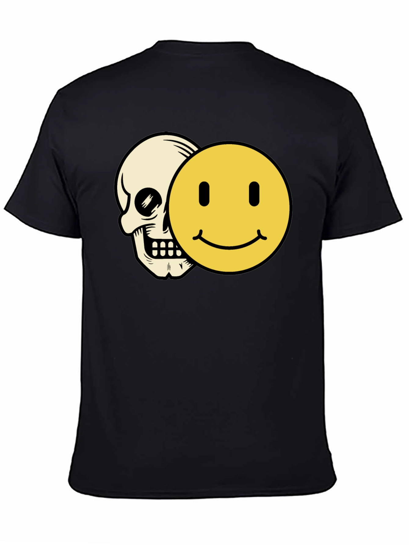 Black Skull Smiley Face Graphic Tee - Black Cotton T-Shirt view 4