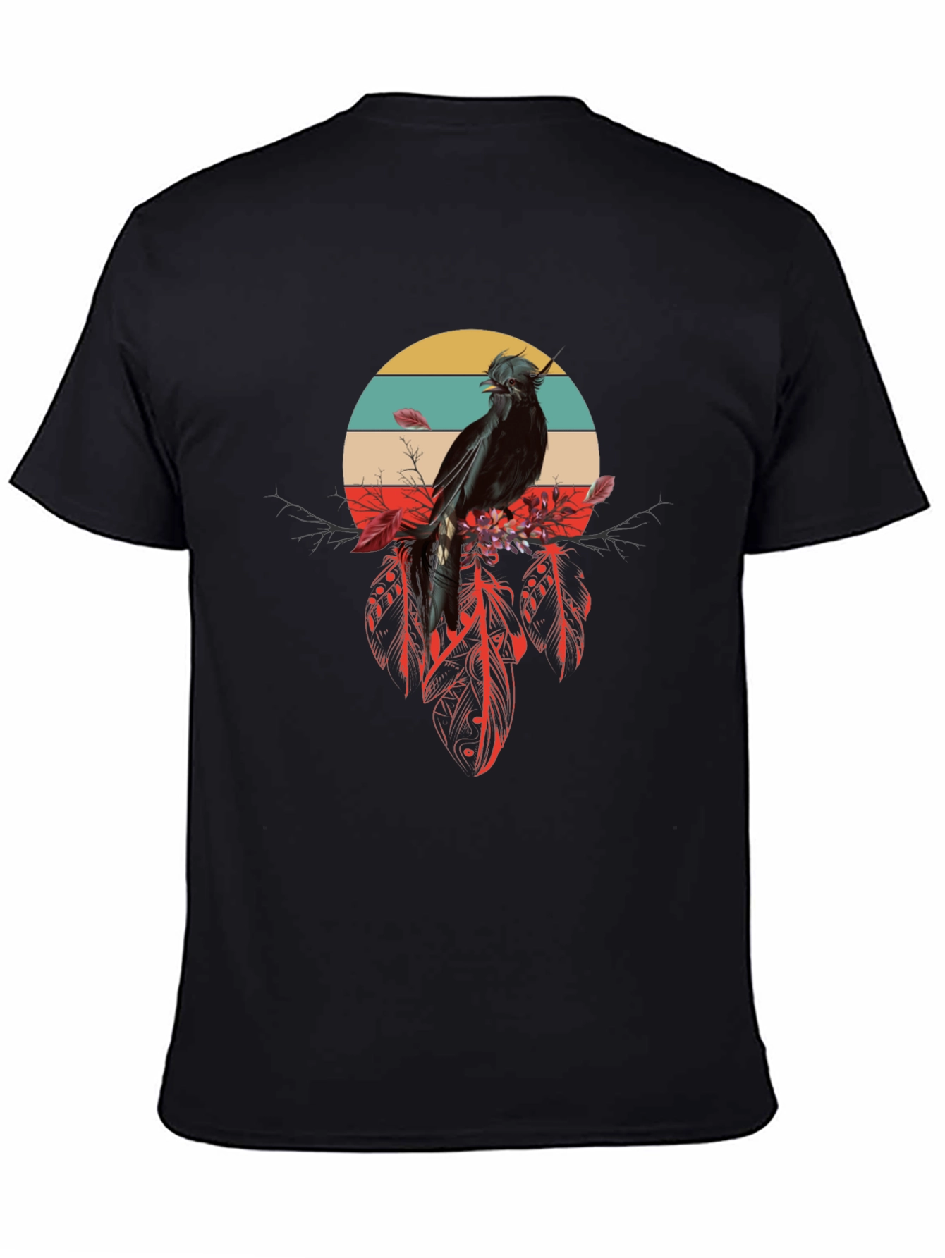 Black Raven Feather Dream T-Shirt - Retro Bird Design view 4