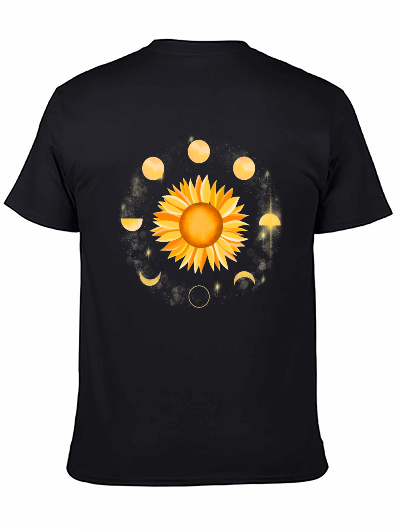 Black Sunflower Moon Phases Graphic Tee - Black view 4