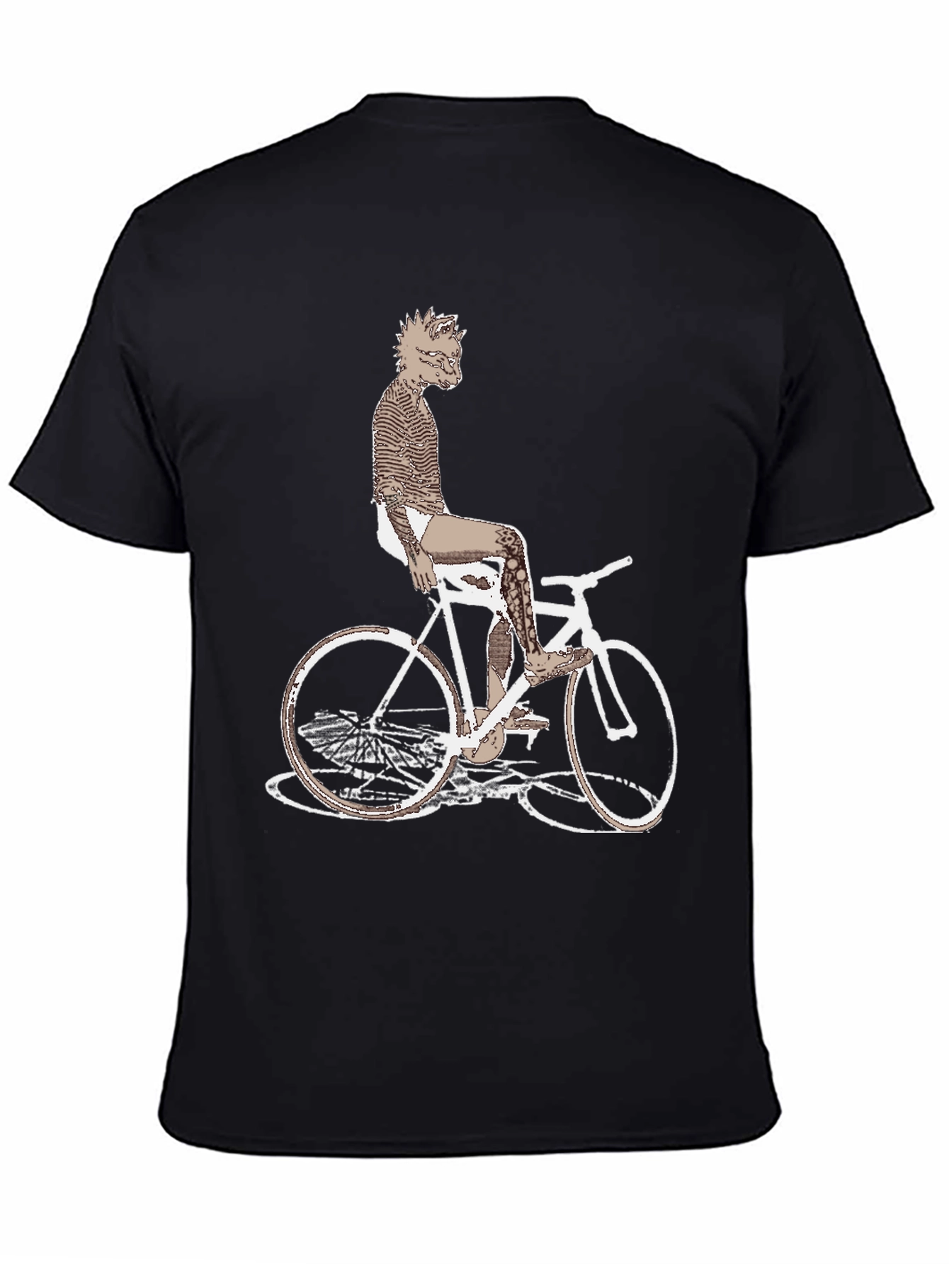 Black Unique Graphic Tee - Wolf on Bike! view 4