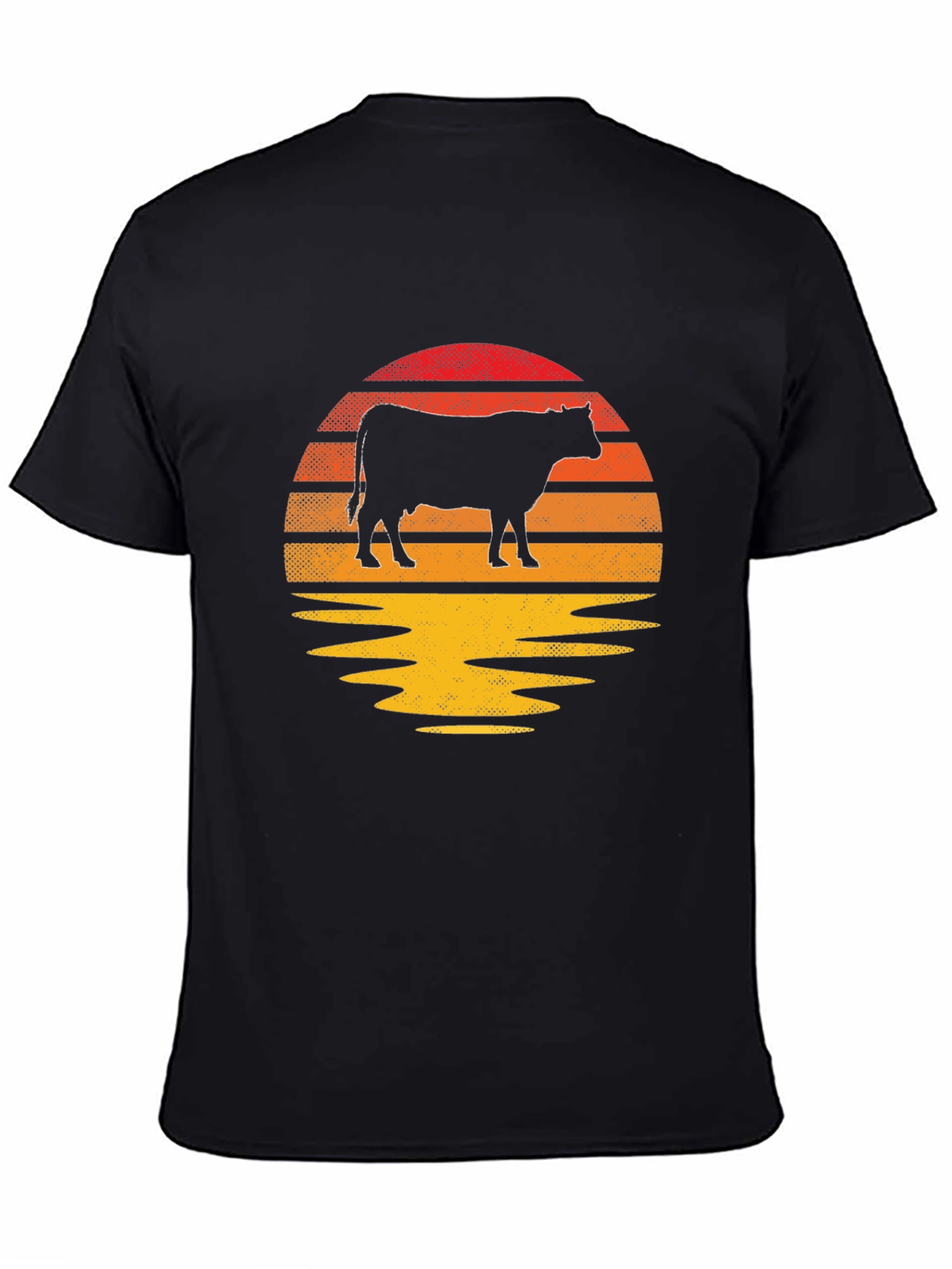 Black Retro Cow Sunset Graphic T-Shirt view 4