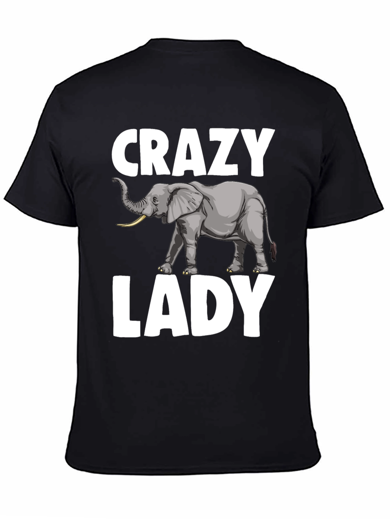 Black Crazy Elephant Lady T-Shirt - Novelty Graphic Tee view 4