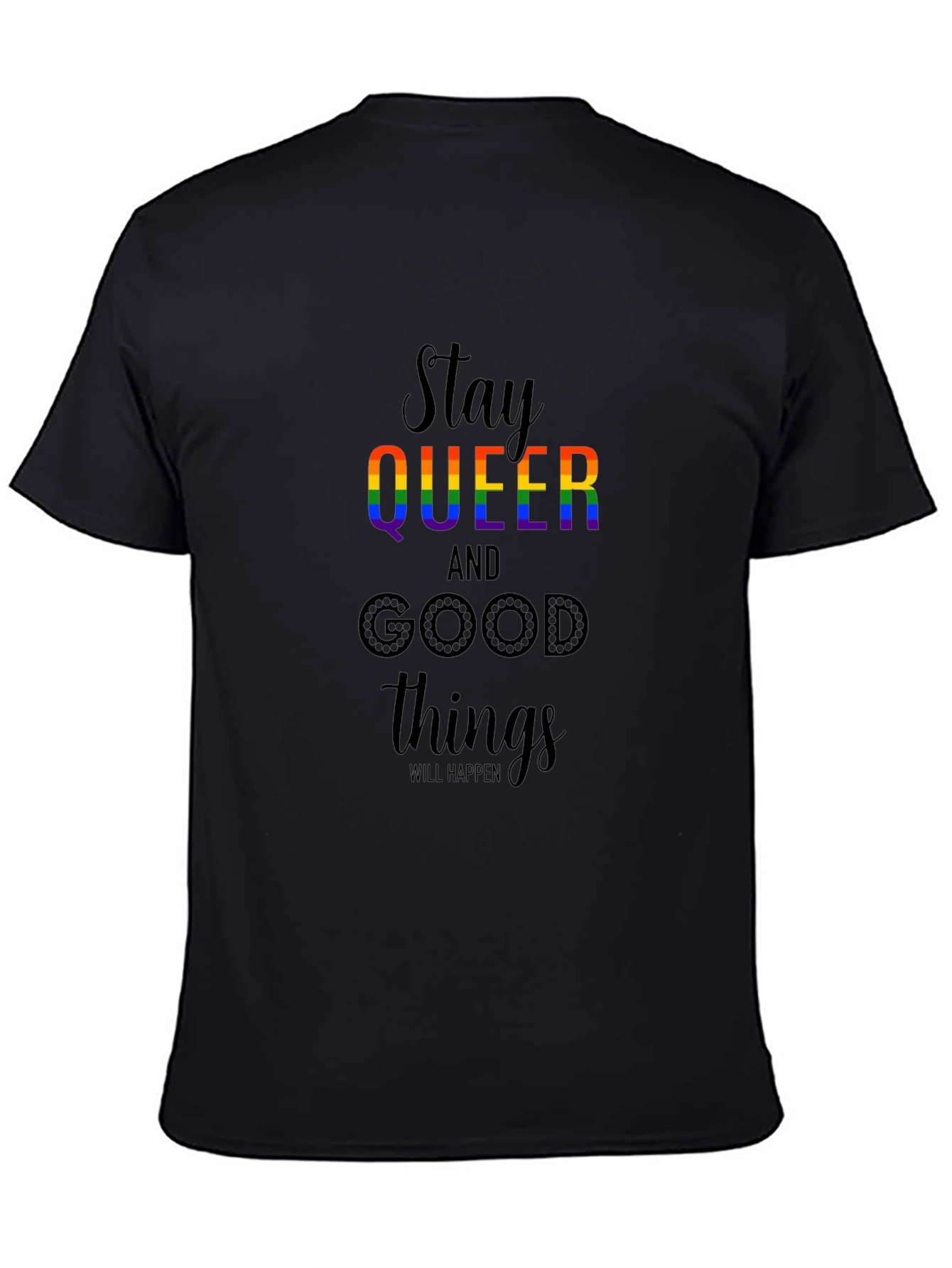 Black Stay Queer Rainbow Graphic T-Shirt view 4