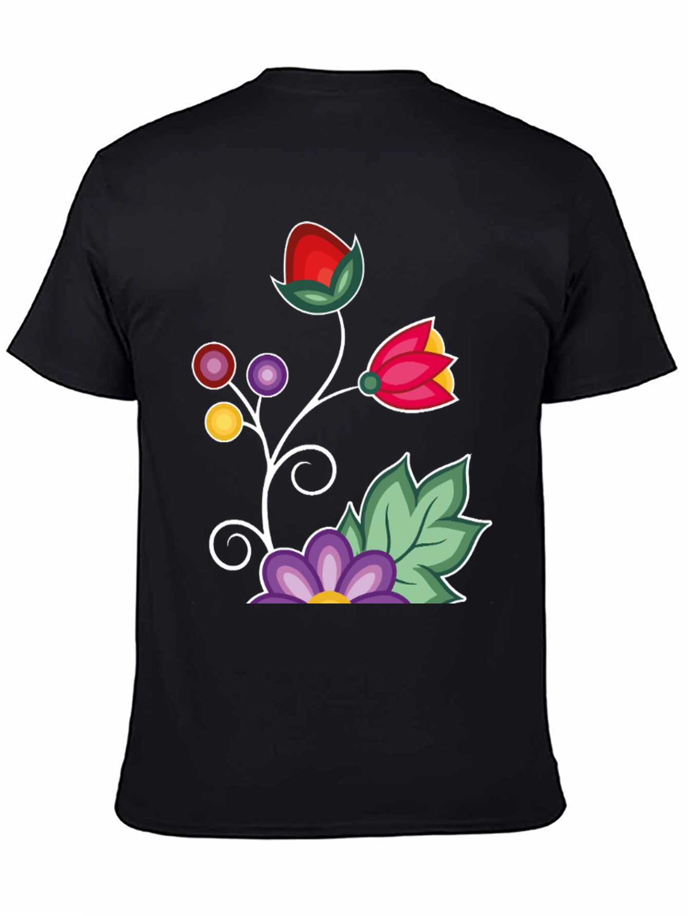 Black Floral Graphic T-Shirt - Black Casual Tee view 4
