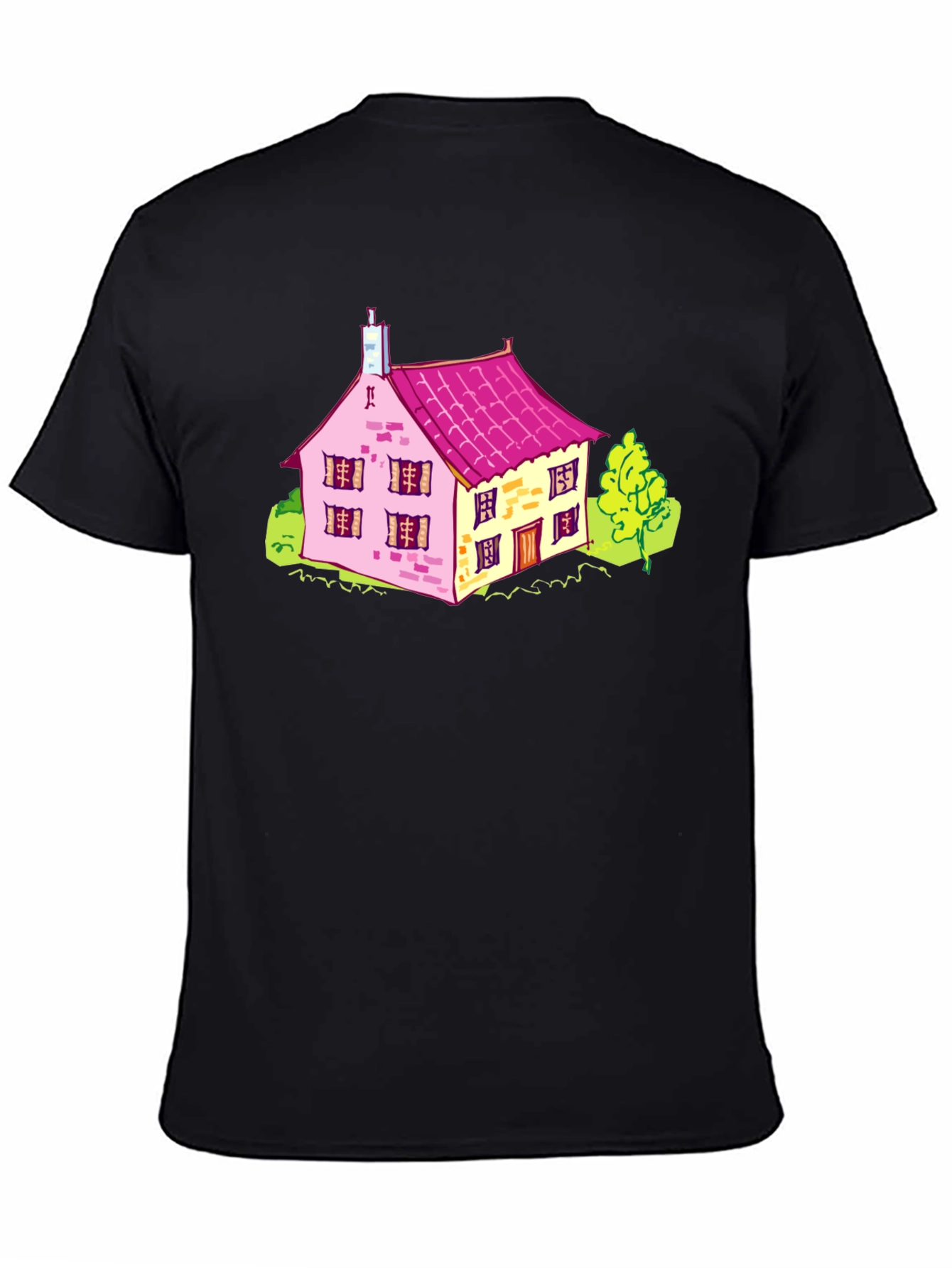 Black Cartoon House Graphic T-Shirt view 4