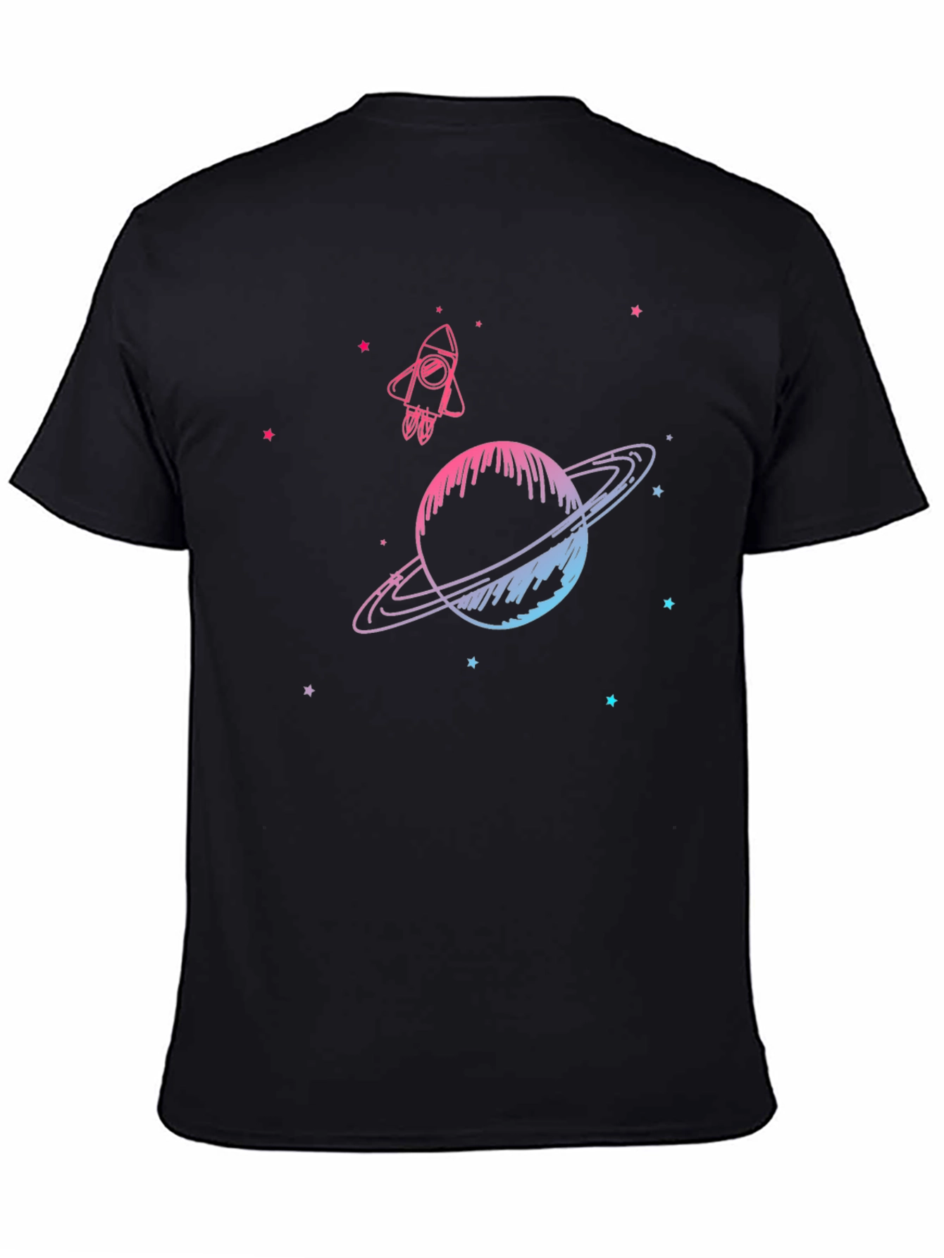 Black Space Rocket & Planet Graphic Tee - Black view 4