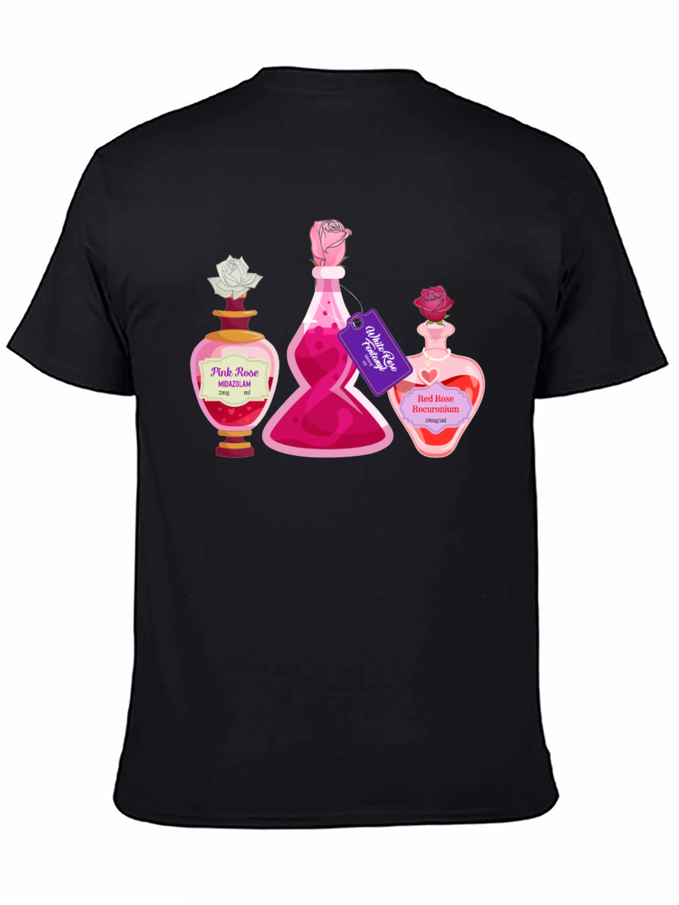Black Potion Bottle Roses Graphic T-Shirt view 4