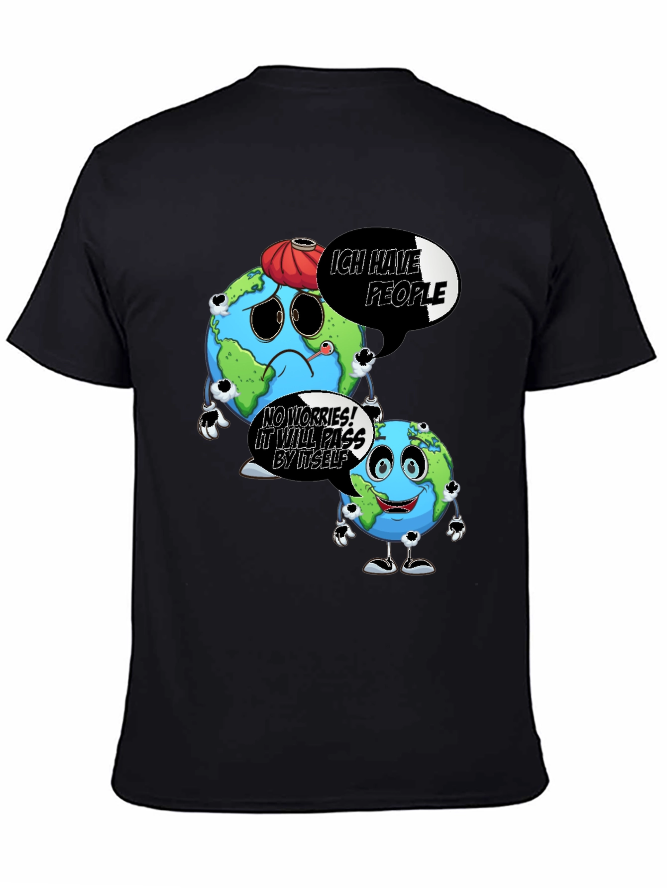 Black Cartoon Earth Graphic Black T-Shirt view 4