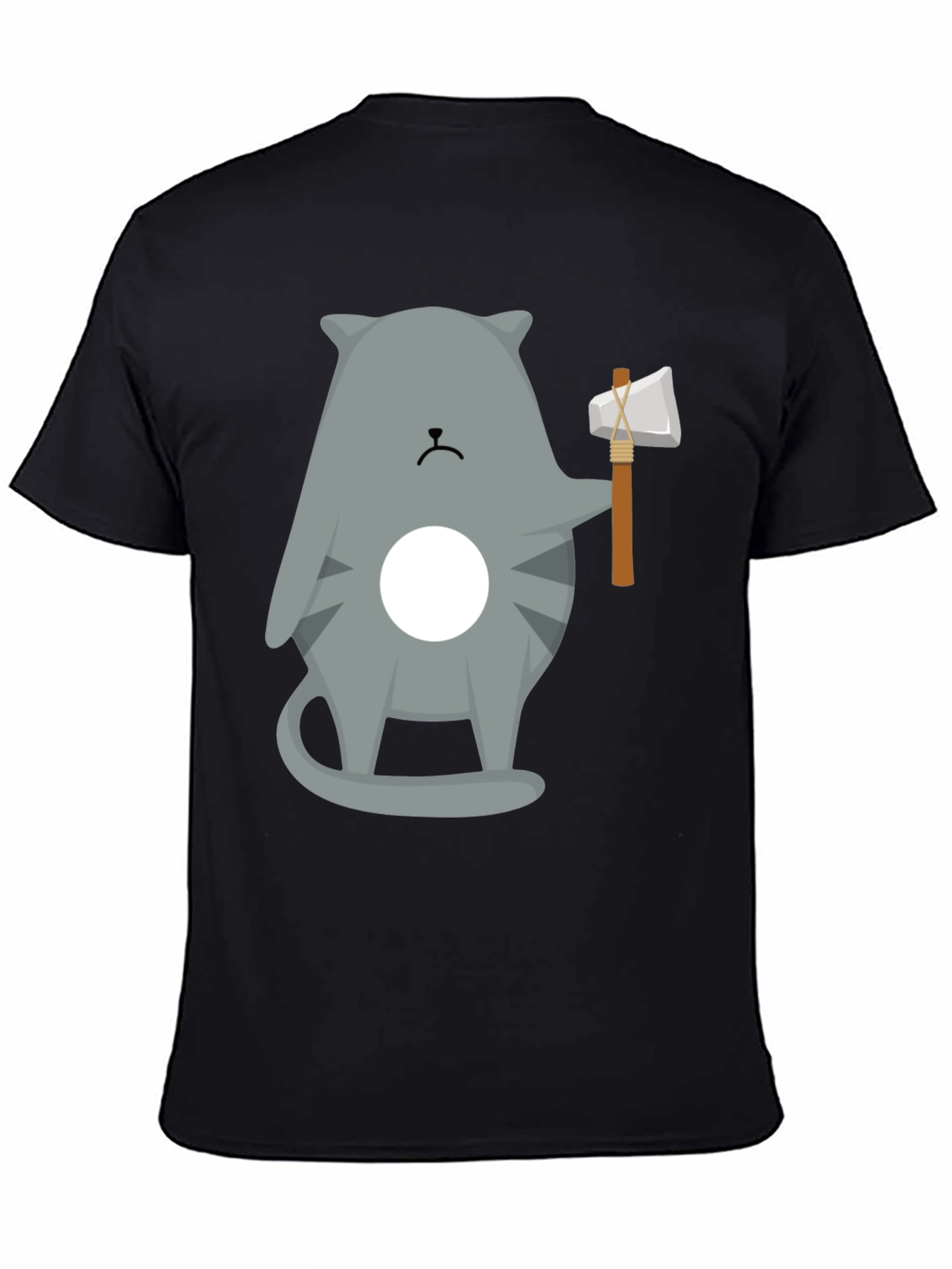 Black Cool Cat Axe T-Shirt - Funny Graphic Tee view 4